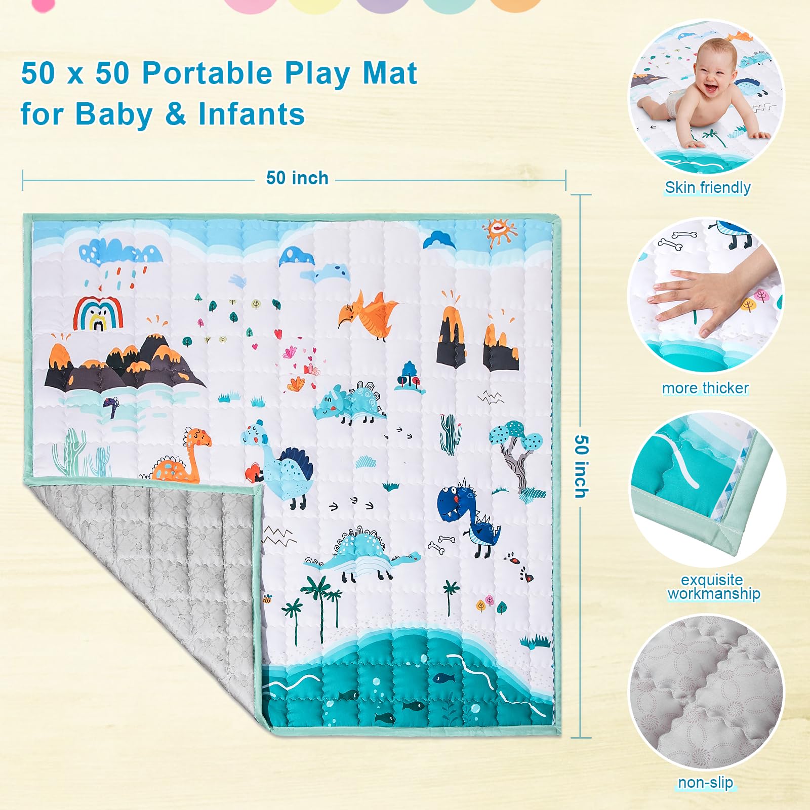 Reversible Baby Play Mat for Floor, 50