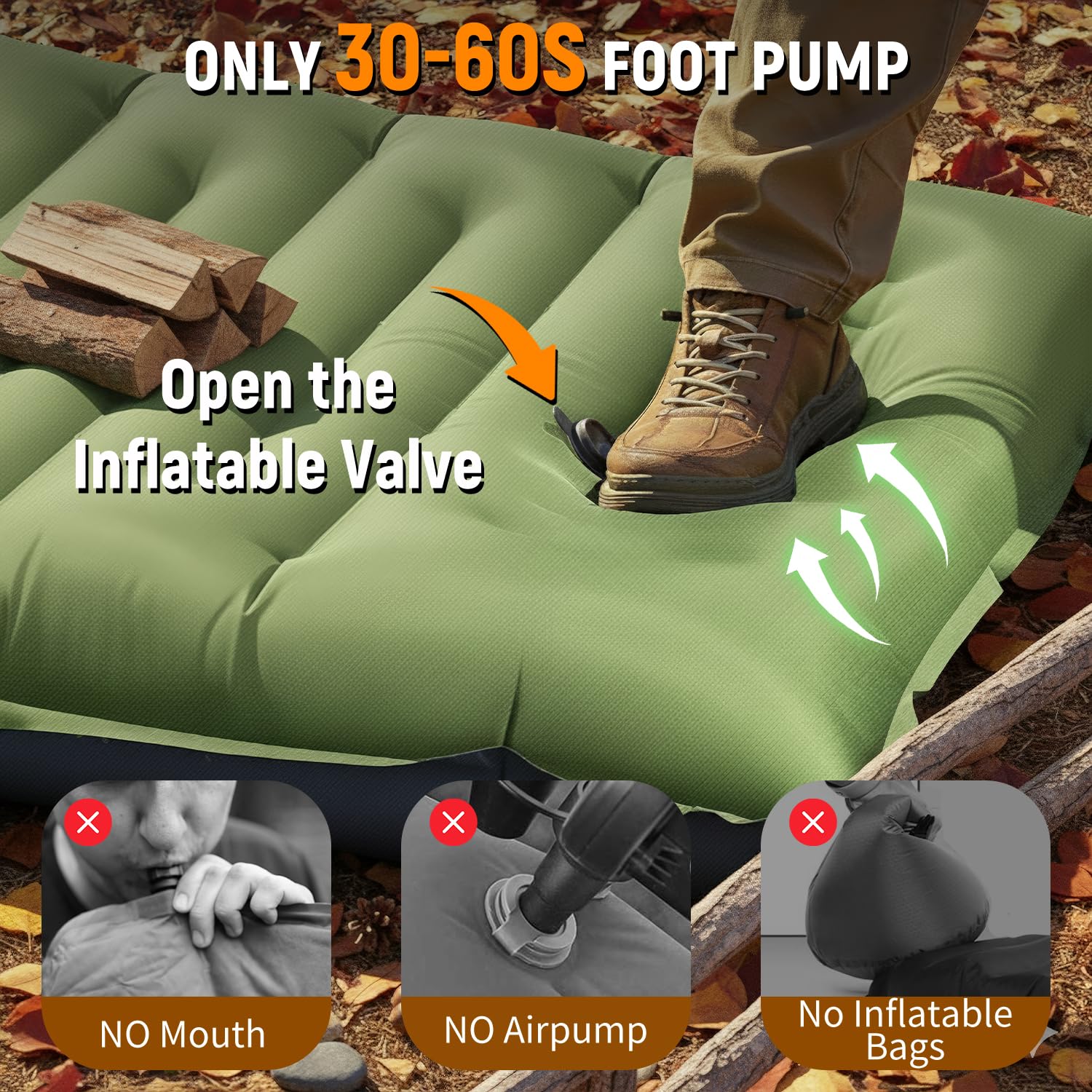 Myxslop Camping Sleeping Pad, Thick 5 Inch Camping Mat with Pillow Built-in Foot Pump Ultralight Inflatable Sleeping Pads for Camping, Backpacking, Hiking, Tent