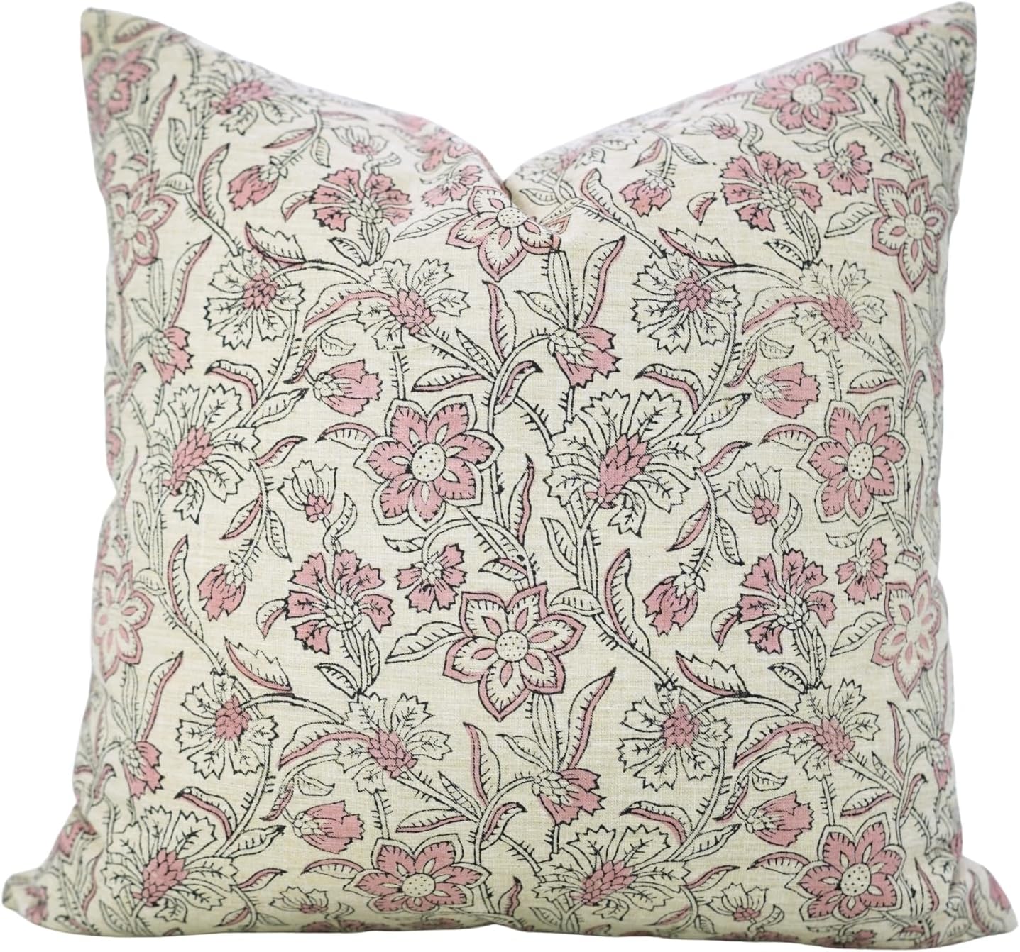 Handmade Block Print Pure Linen 22X22 Throw Pillow Case Cushion Cover with Zipper for Sofa, Couch and Bed, Fall Decoration, Farmhouse, Outdoor, Living Room, Boho Home Décor, Jarual, Brown