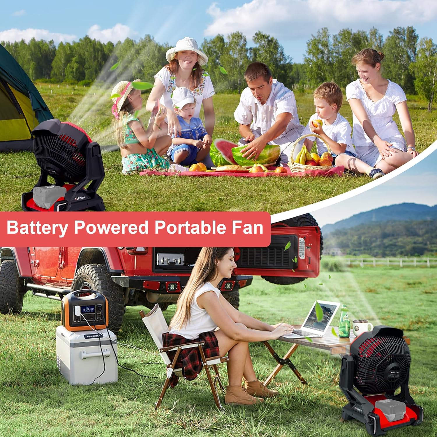 Cordless Jobsite Fan Fit for Milwaukee 18V Battery, Battery Powered Portable Fan with Brushless Motor, 750 CFM Variable Speed,or AC Power for Outdoor, Camping, Workshops, Office, RV(TOOL ONLY)