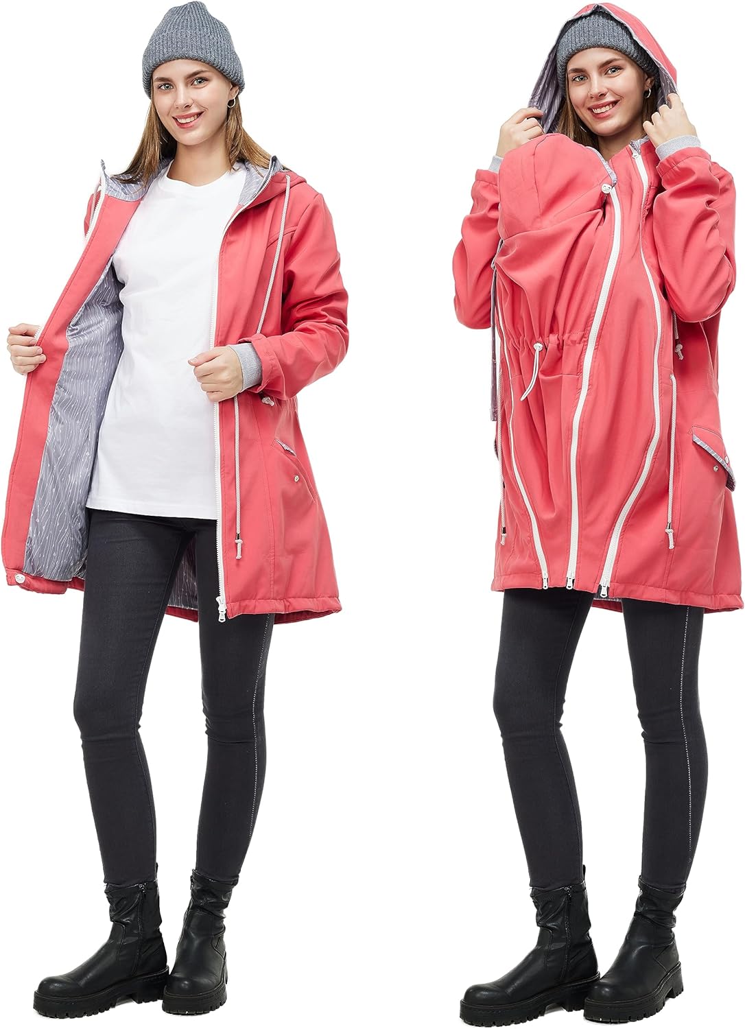 4-in-1 Rain Jacket Waterproof Maternity Carrying Parka for Back or Chest Wear, All-Weather, Softshell Jacket