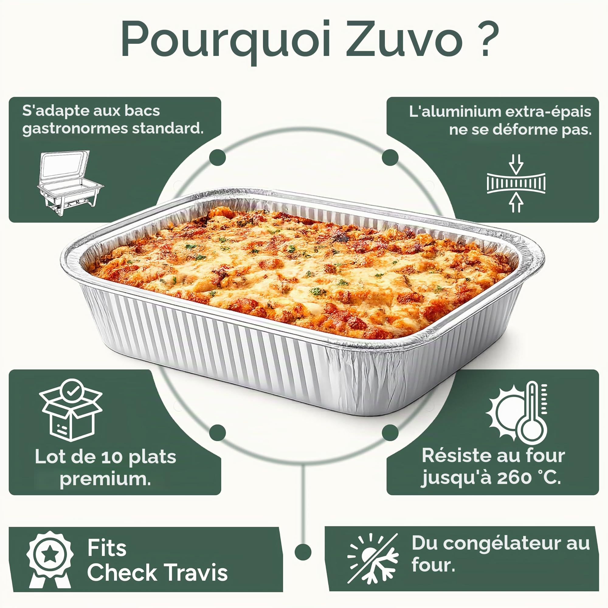 Zuvo - Grands plateaux en aluminium avec couvercles 32 x 26 x 7 cm (lot de 10) | Contenants alimentaires jetables très résistants pour la cuisine, la pâtisserie, le rôti, le barbecue, la préparation