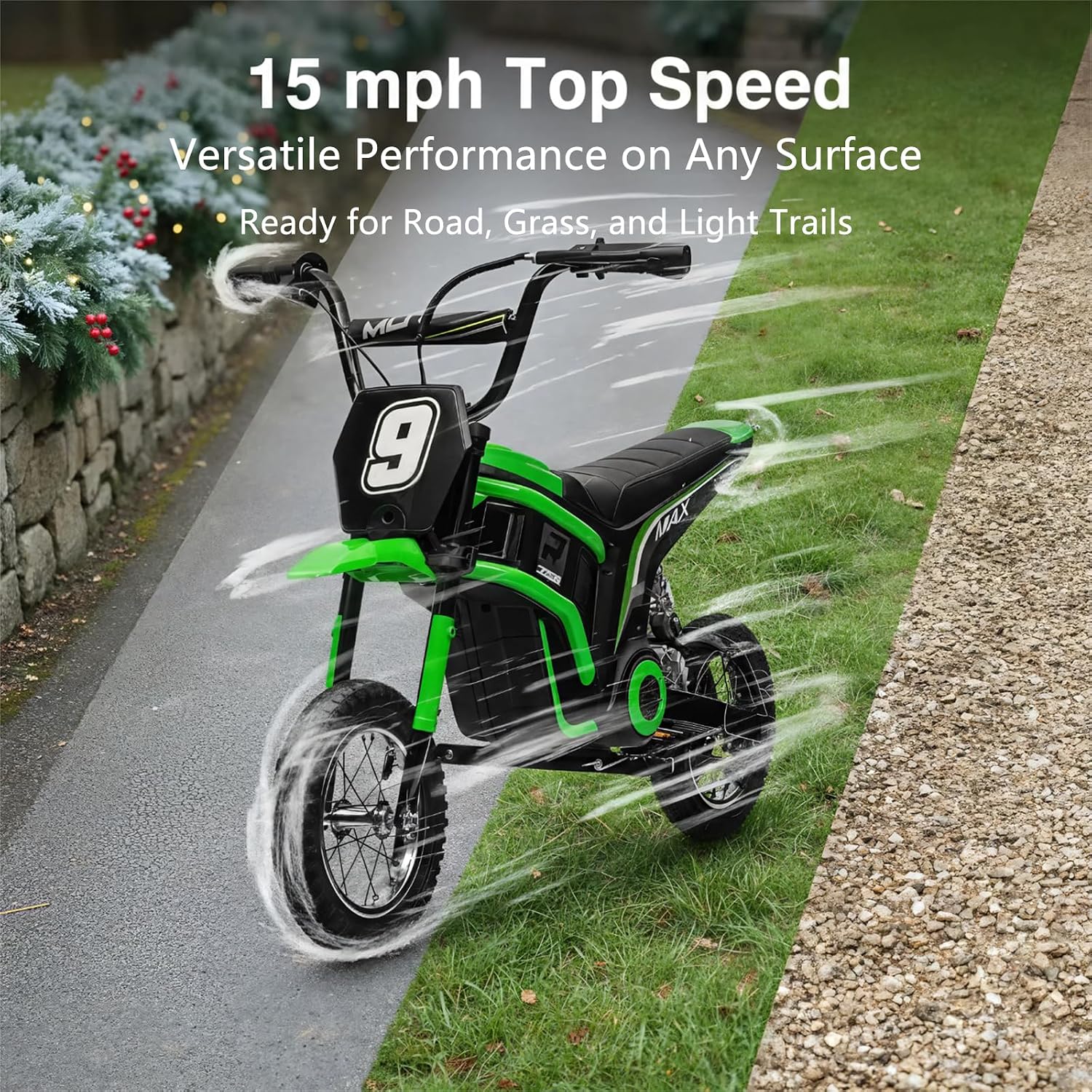Garvee Kids Ride On Electric Dirt Bike,Kids All Terrain Electric Motorcycle,24V 350W Ride On Toy for Toddlers, Up to 14.5 MPH,Load 135 Lbs,Shock Absorption