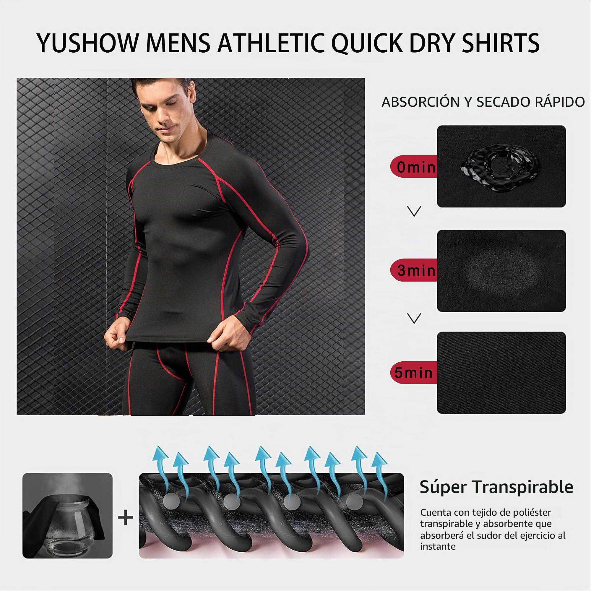 Camisas de compresión para hombre, manga larga, cuello redondo, secado rápido, entrenamiento, correr, atletismo, capa base de compresión para hombre
