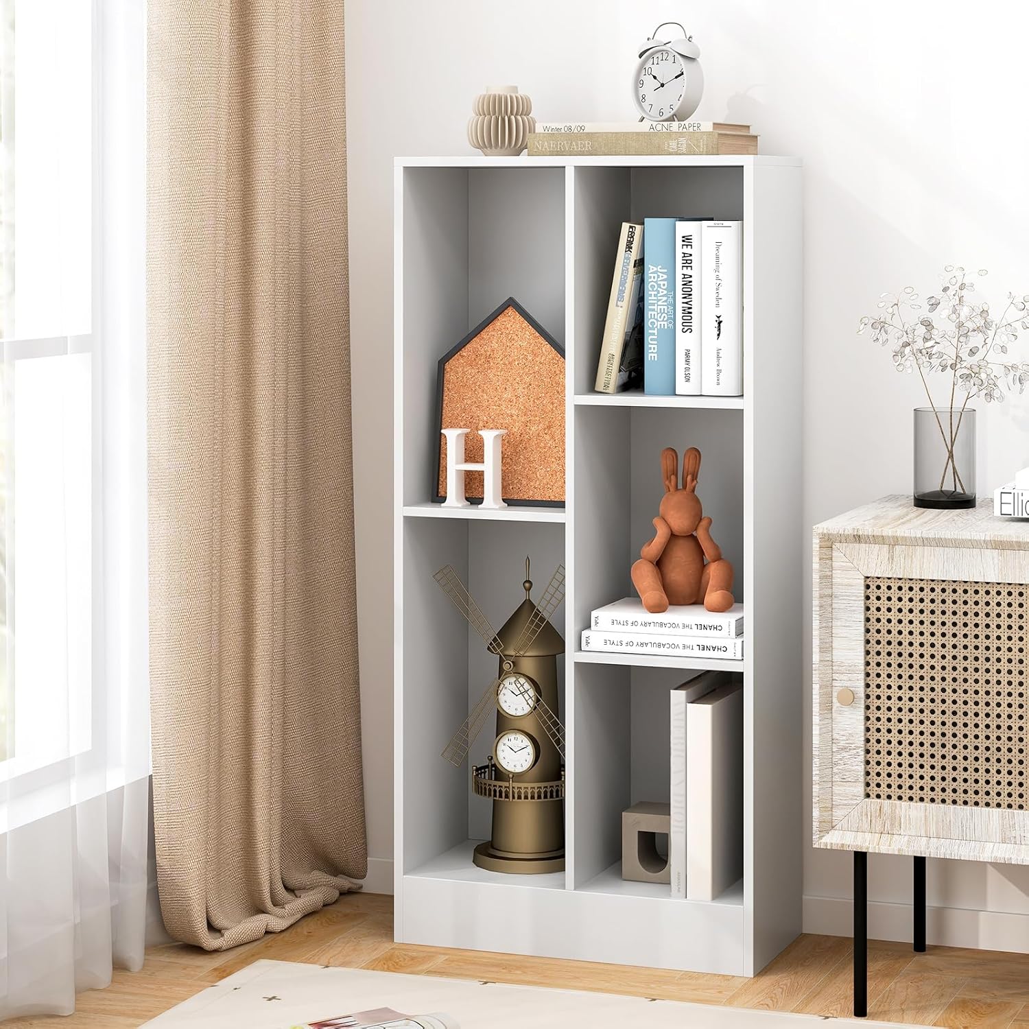 Tangkula 5-Cube Bookshelf, 41”H Floor Bookcase with 2 Anti-Tipping Kits, Freestanding Storage Organizer, Home Office Display Shelf for Small Spaces, Dorms (1, White)