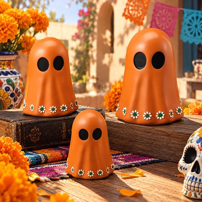 Tellingyou 3 Pcs Day of The Dead Figurines Mexican Halloween Ghost Decor