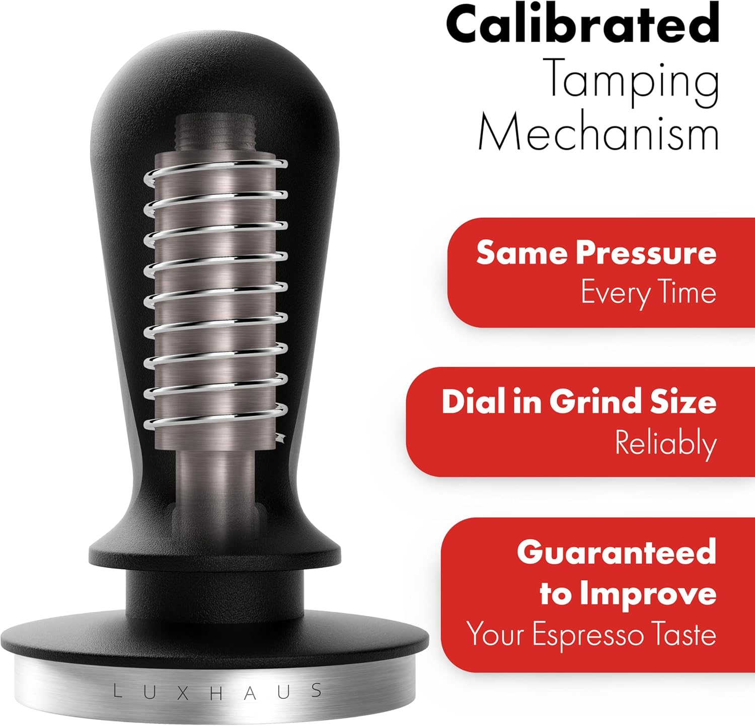 LuxHaus 53mm Calibrated Level Tamper for Espresso Machine with Spring Loaded 100% Flat Stainless Steel Base