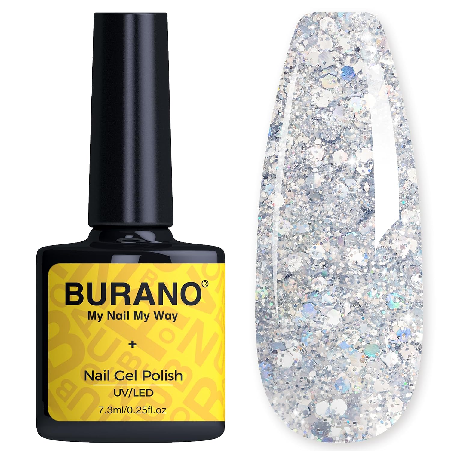 BURANO Silver Glitter Gel Nail Polish UV LED Holographic Nail Gel LP19
