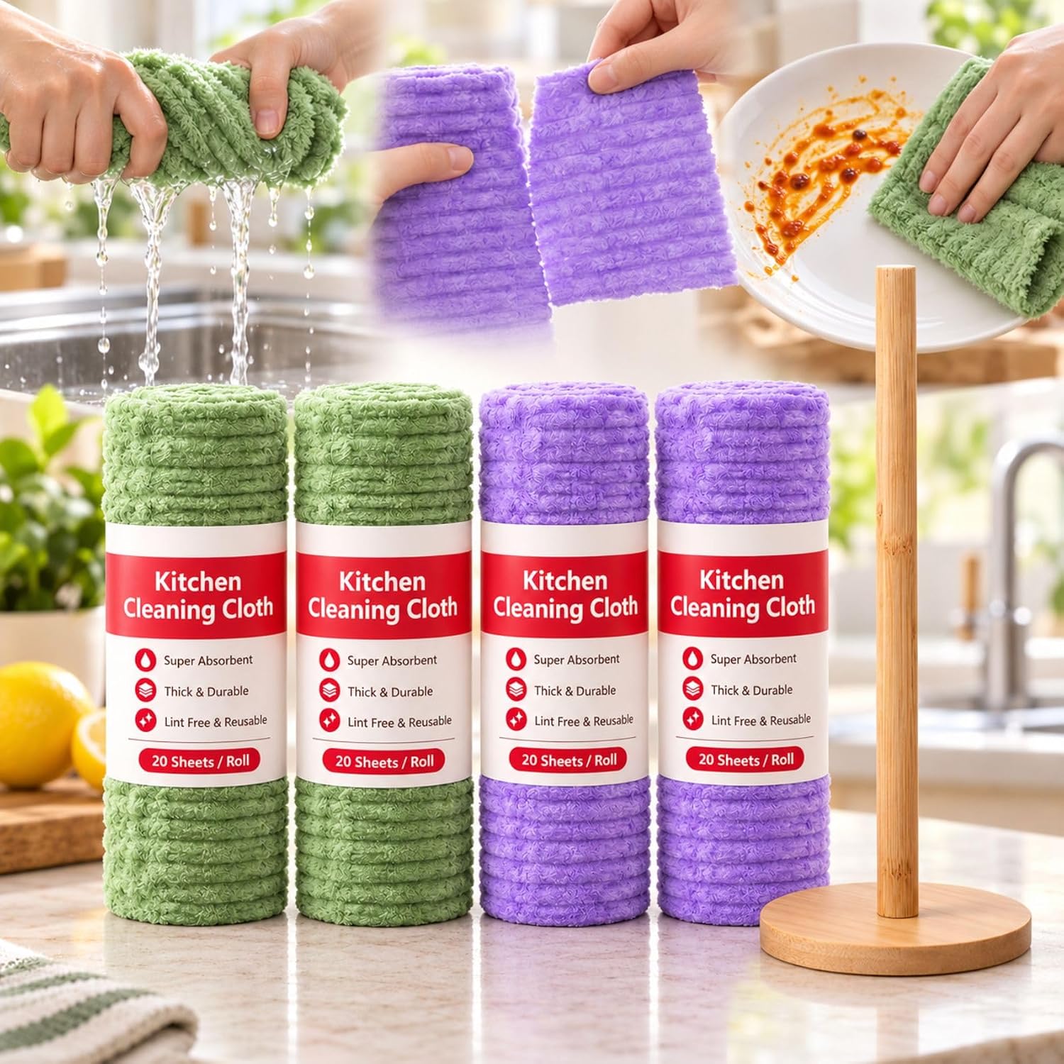 Amazon.com: Tearable Plush Cleaning Cloth Roll, Reusable Bamboo Towels ...