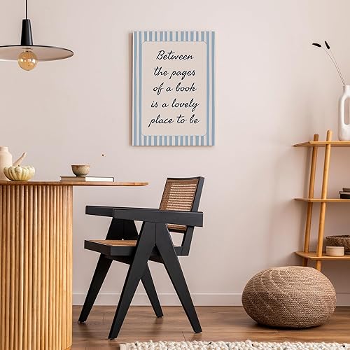 Miniatura 5 de IWGDNJS Arte de pared de libro a rayas azules y blancas, decoración de rincón de lectura, lienzo retro para pared de estudio, dormitorio,