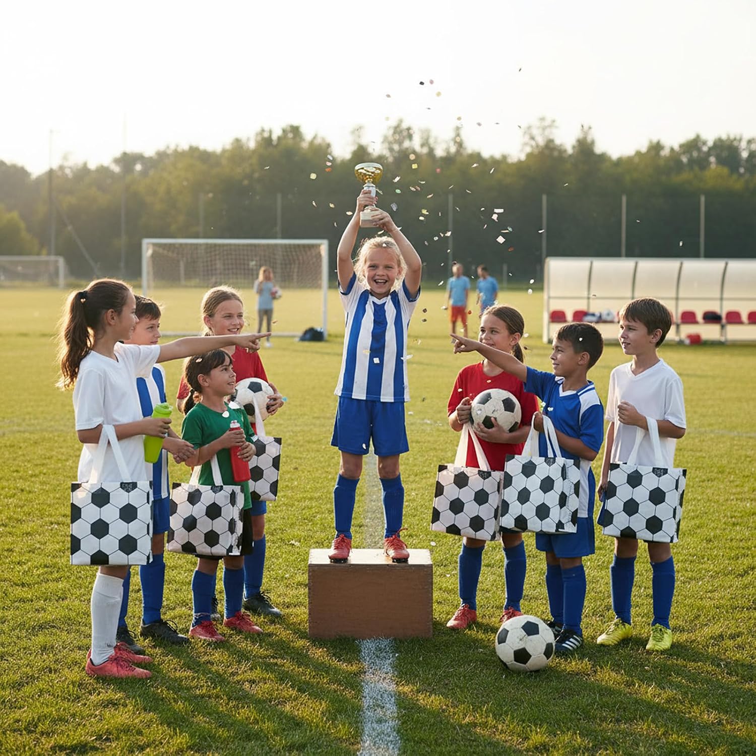 36 Pcs Soccer Party Favor Bags With Handles, Non Woven Reusable Goodie Gift Bags For Sports Theme Birthday Party Supplies thumbnail