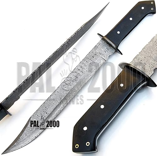 Miniatura 9 de Cuchillo de acero de Damasco hecho a mano de 24 pulgadas con funda - Cuchillo de caza hecho a mano Cuchillos largos de hoja fija el mejor cuchillo