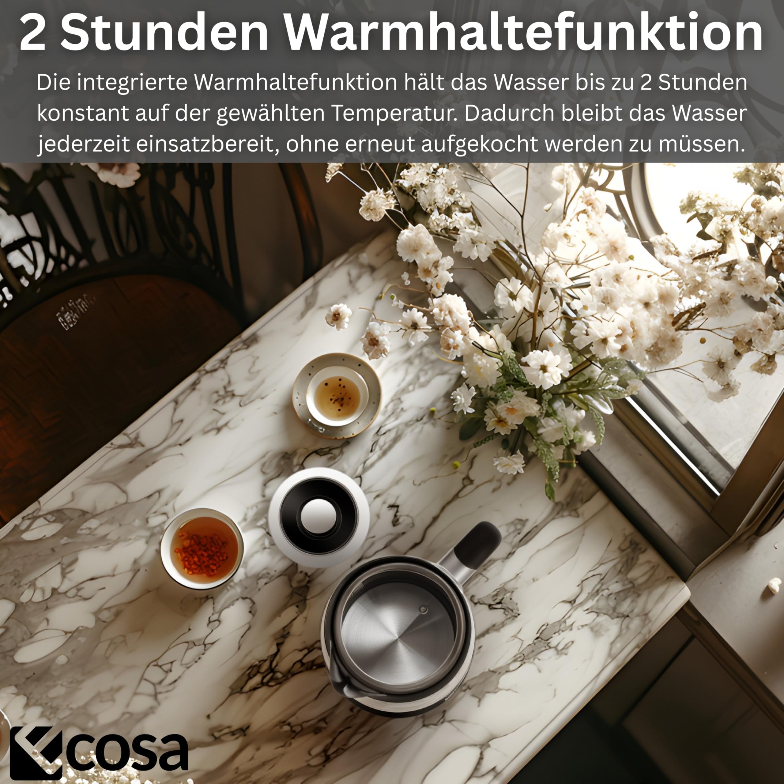 Ecosa® Czajnik elektryczny z regulacją temperatury, szkło, stal nierdzewna, 2200 W, 1,7 litra, bez BPA, z wyborem temperatury 40°C - 100°C, funkcja utrzymania ciepła, cyfrowy czujnik, ekran dotykowy