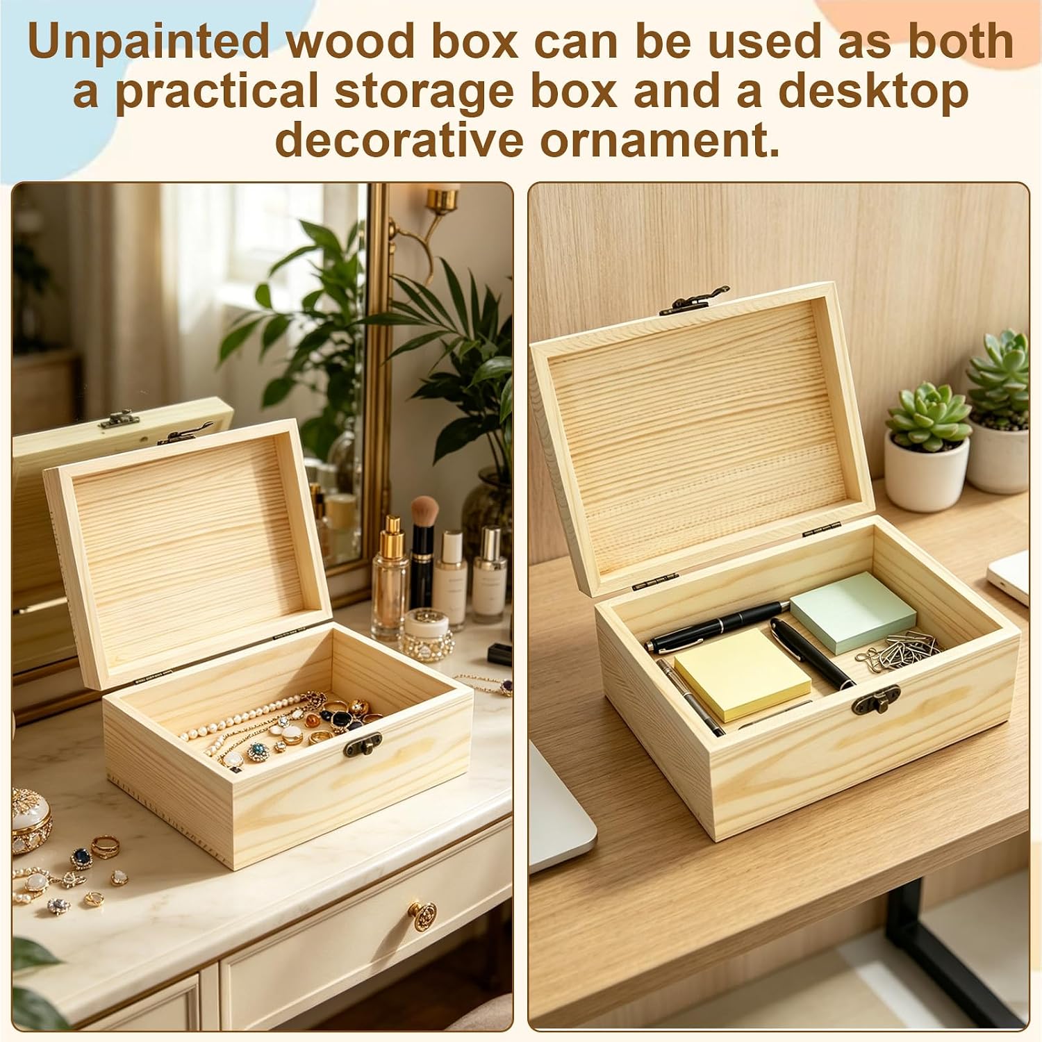 Unfinished Wooden Box with Hinged Lid 6.7"x5.1"x3.1"