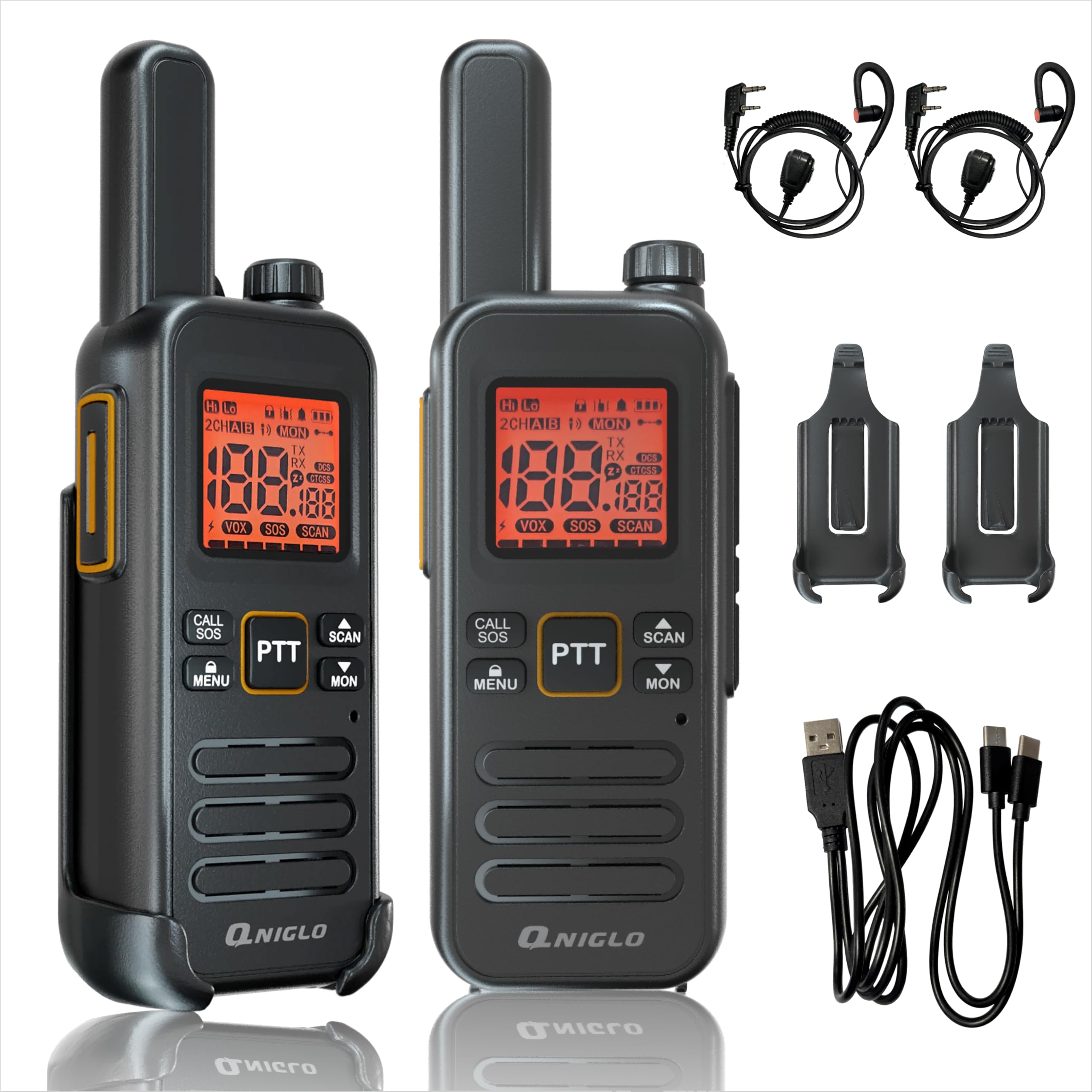 Photo 1 of QNIGLO FRS Rechargeable Walkie Talkies for Adults with Earpieces, Long Range Two-Way Radios, 10+ Features, VOX, SOS, 4-Day Standby - Ideal for Restaurant, Retail, Hospitality & Outdoor