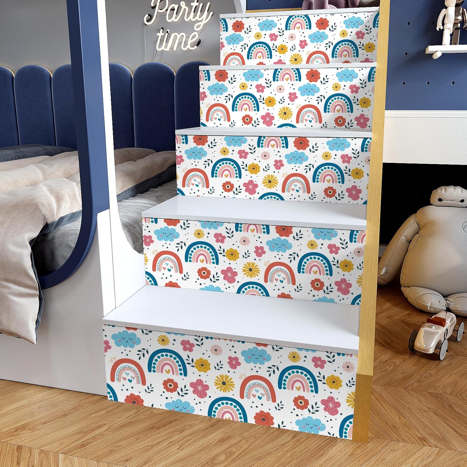 VaryPaper 17.7''x315'' Cute Floral Rainbow Wallpaper Peel and Stick Decorative Floral Contact Paper for Walls Cabinets Removable Self Adhesive Fun Kids Wallpaper Flower Wall Paper for Nursery Bedroom