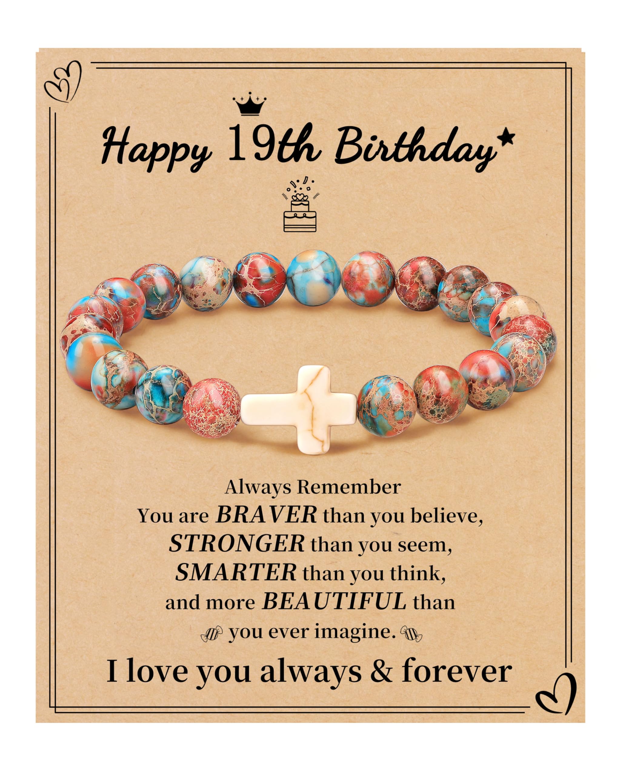 JSJOY Nature Stone Bracelet Birthday Gifts for Women Girls, Birthday Cross Bracelet Gifts for Age 6 to 80 Year Daughter Granddaughter Niece Mom Sister Christian Easter Gifts