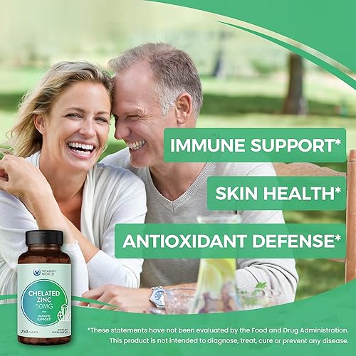 Miniatura 4 de Vitamin World Zinc quelatado de 50 mg - 250 comprimidos, suplemento de zinc quelado de alta potencia y bien absorbido, apoya la salud inmunológica,