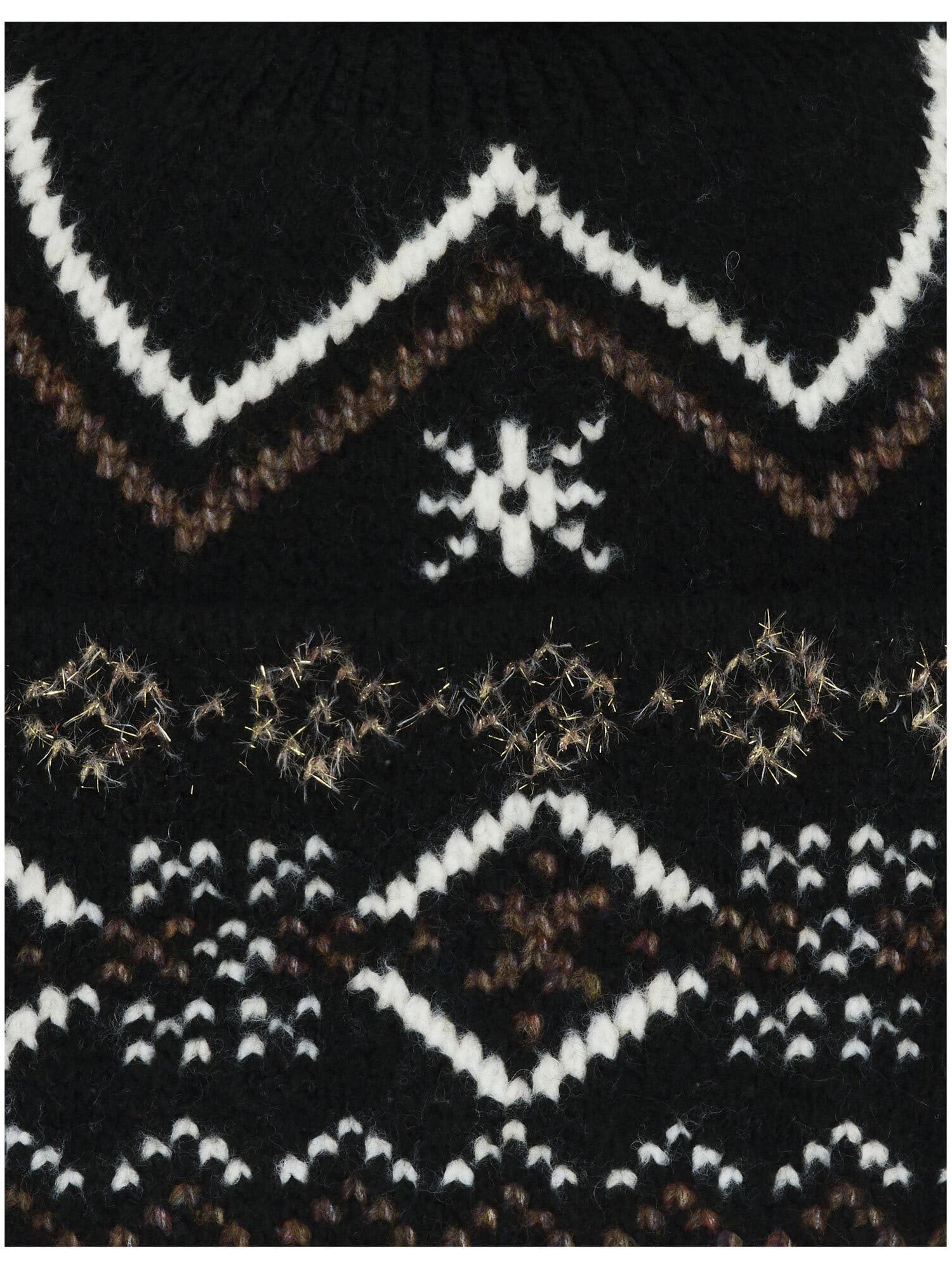 FRAAS Bonnet tricoté pour femme - Motif norvégien avec fil doré - Pompon - Bord large - Marché de Noël