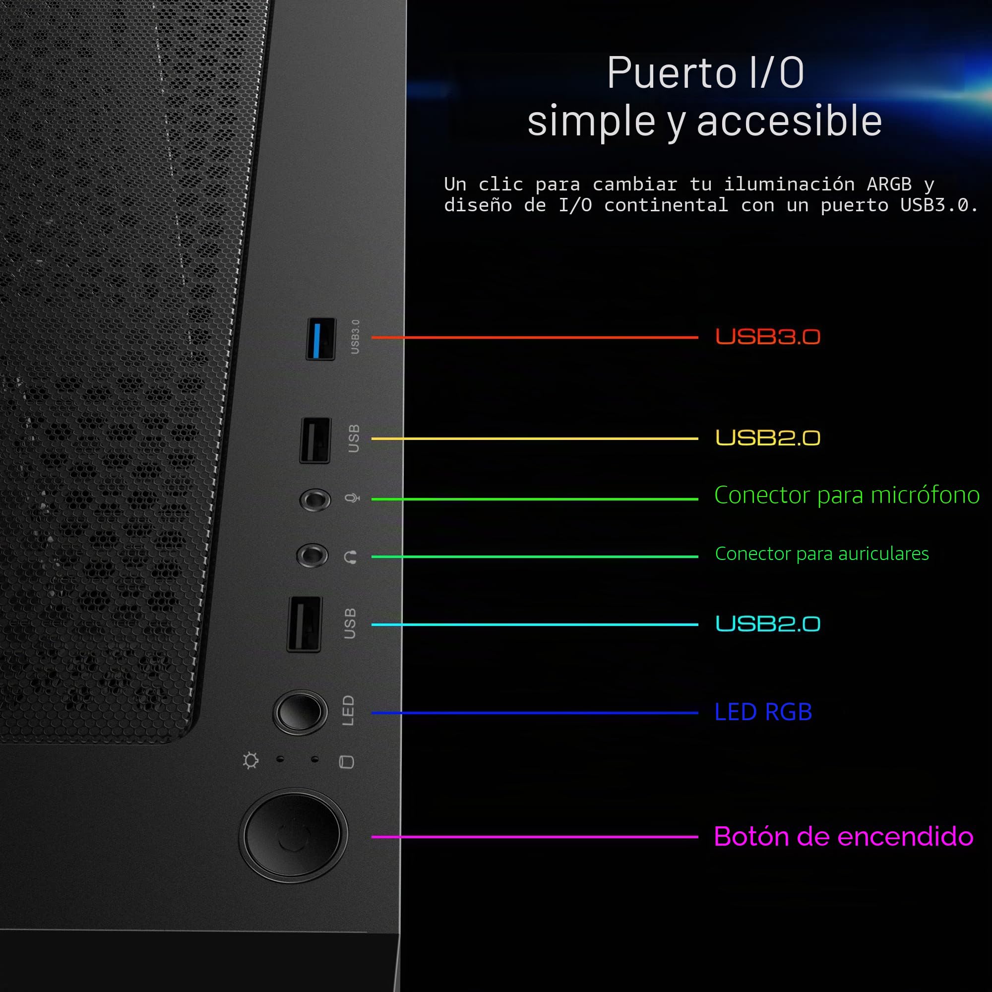 GAMDIAS TALOS E3 Caja para PC ATX Mid Torre, 3 Ventiladores ARGB 120 mm, Panel Vidrio Templado sin Herramientas, Soporte ATX, Diseño con Cubierta de PSU, Negro