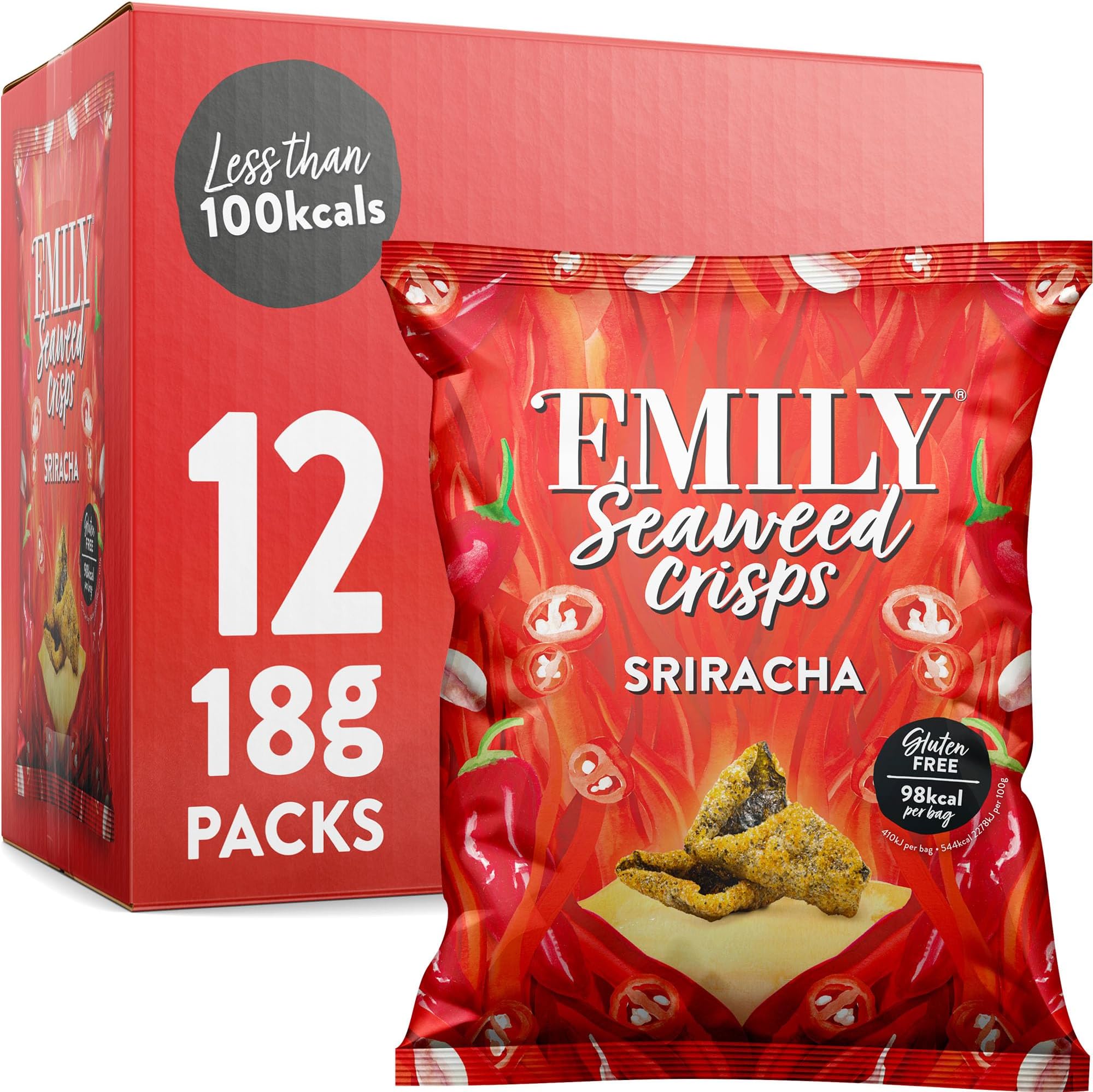 EMILY Seaweed Crisps Sriracha Flavour | Healthy Nori Snack | Source of Iodine...