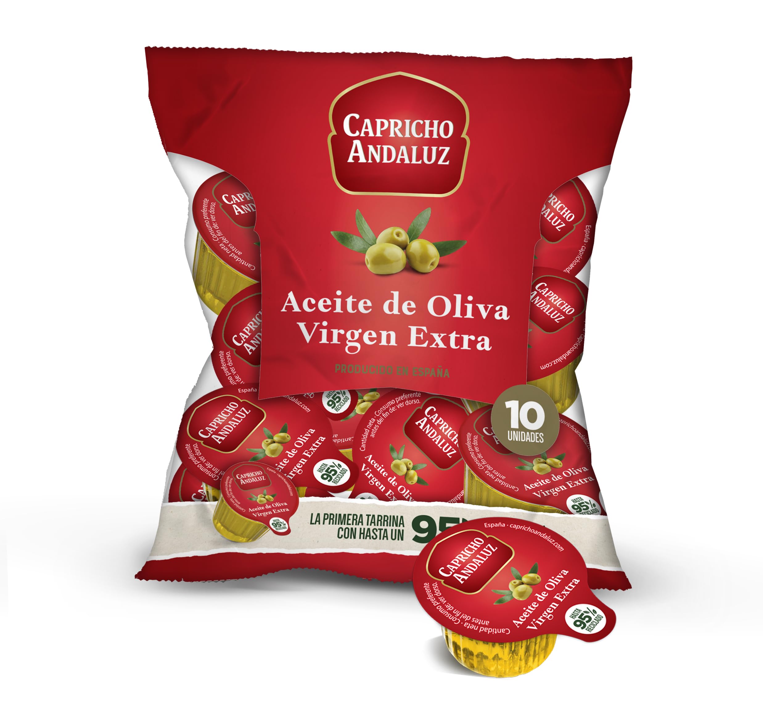 Capricho Andaluz - Aceite de Oliva Virgen Extra, Bolsa 10 Monodosis 10ml, Origen Español, Porciones Individuales Prácticas para Llevar para Hostelería y Uso Doméstico