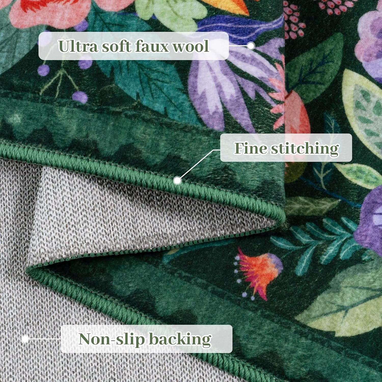 2x6 Green Entryway Bathroom Runner Rugs Washable Non Slip Runners Rug for Hallway Kitchen Bedroom Laundry Entry, Stain Resistant Soft Low Pile Thin Rugs, Boho Colorful Floral Whimsical Indoor Decor