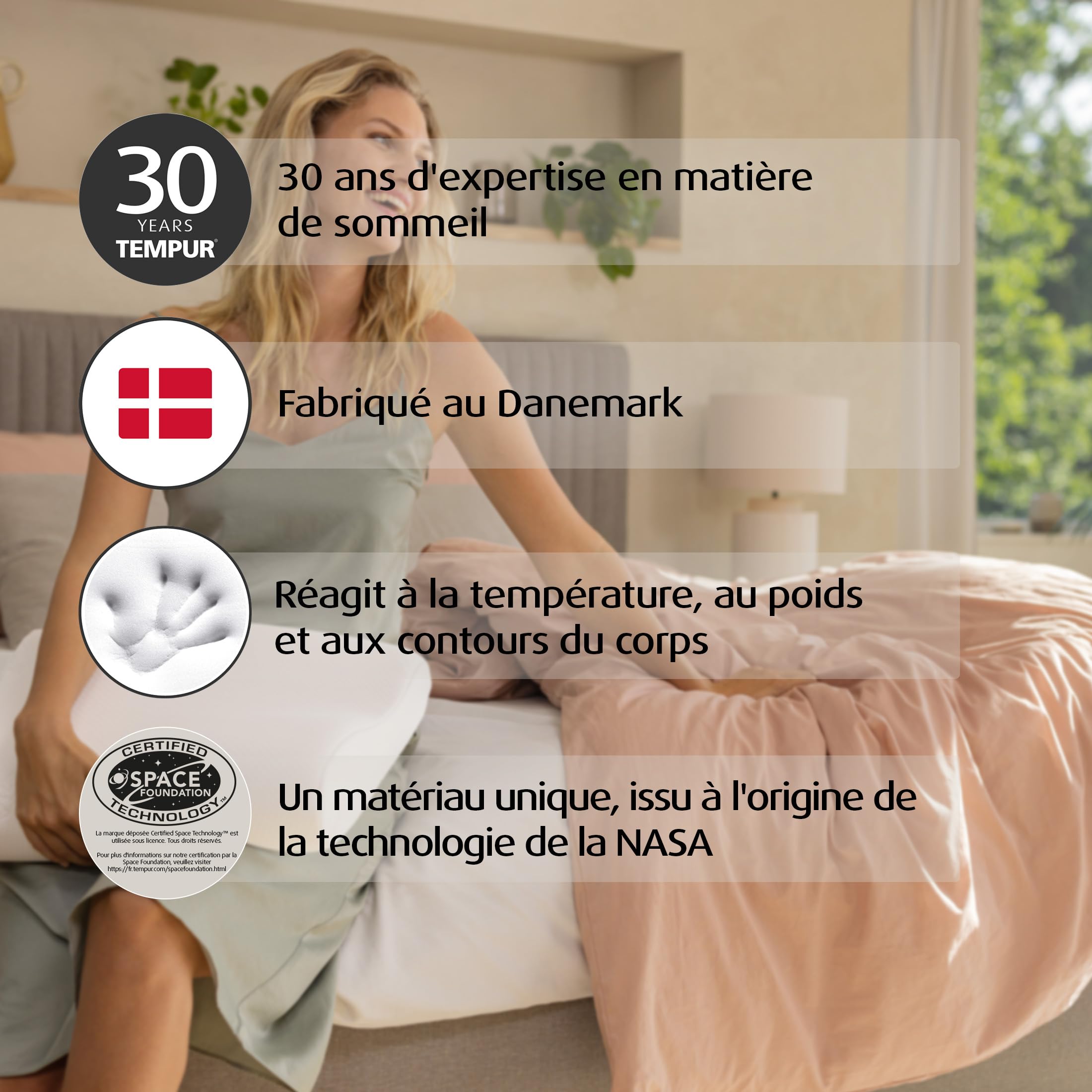 TEMPUR Oreiller Original en mousse à mémoire de forme, oreiller de soutien cervical ergonomique pour dormeurs sur le côté et sur le dos, fermeté : ferme, M (50 x 31 x 10/7 cm), Blanc