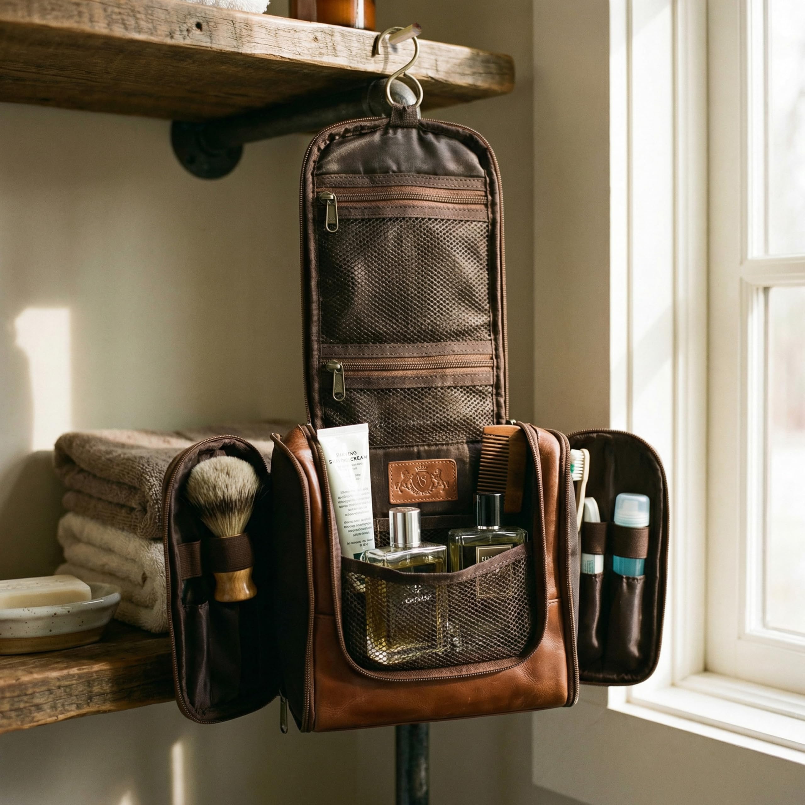 SID & VAIN Trousse de Toilette Cuir véritable Dexter nécessaire de Voyage Grand pour Hommes et Femmes Trousse de Maquillage Marron