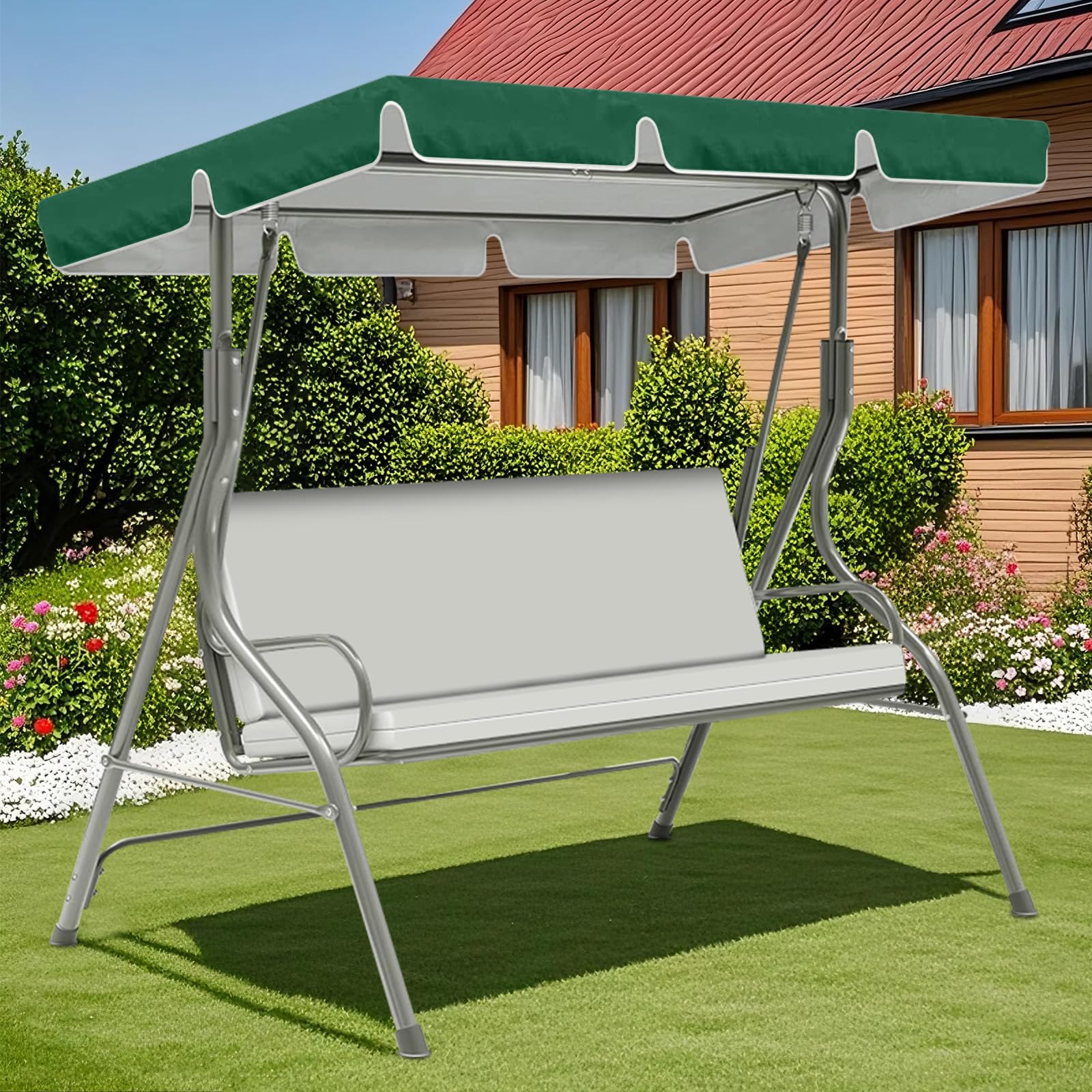 ZYBSLCSY Swing Chair Canopy Replacement and Garden Swing Seat Cover Fit for 2 3 Seater, Waterproof Hammock Canopy Top Cover Windproof Anti-Uv Heavy Duty Rip Proof (Dark Green,A)