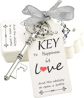 Makhry 52pcs Skeleton Key Bottle Opener Wedding Favors for Guests Personalized Souvenir Set with Thank You Gift Cards and Ribbons for Wedding Bridal Shower Party Favors(Antique Silver)