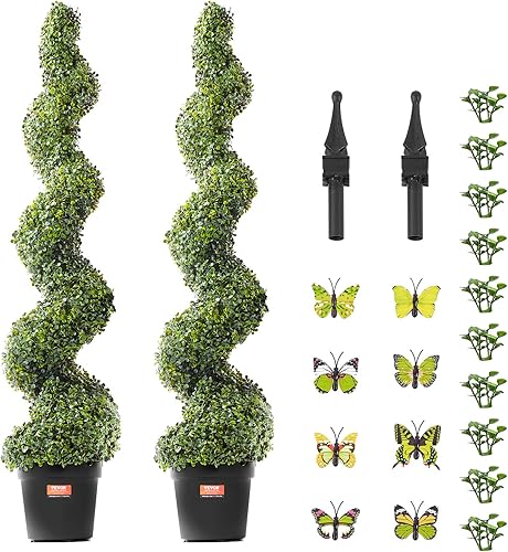 Vista 28 de VEVOR Árboles topiarios artificiales en espiral de boj, 3 pies de alto (2 piezas) planta sintética para exteriores, planta falsa verde para todo