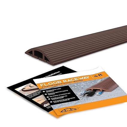 Simple Cord Brown Floor Cord Cover - 4 Ft Duct Cord Protector Covers Cables, Cords, or Wires - 3 Channel On Floor Raceway for Sidewalks or Walkways, in The Home or Office Doorways (4 Ft Brown)