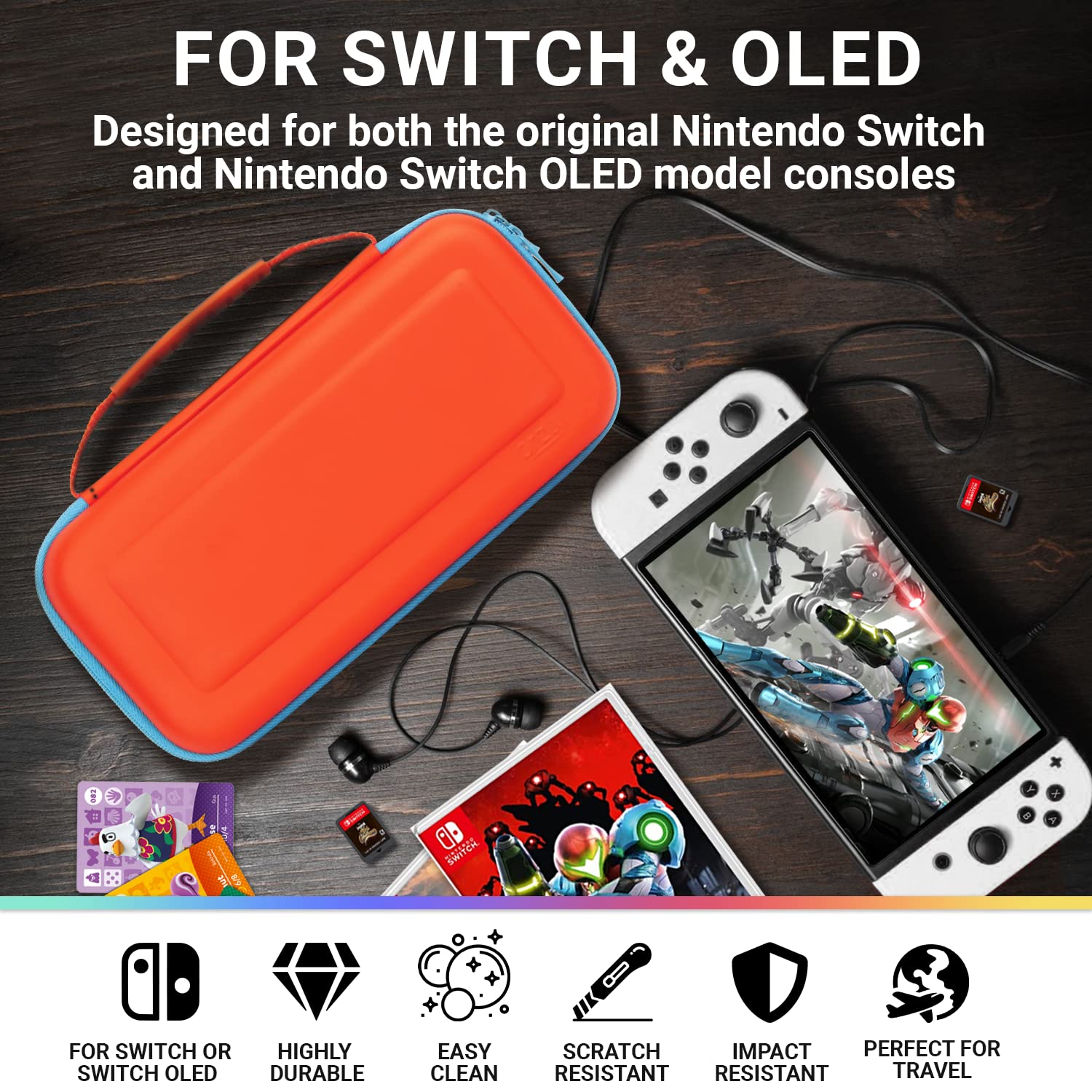 Orzly Custodia per console Nintendo Switch Oled bianca con accessori e vano portaoggetti per giochi, facile da pulire, edizione in confezione regalo