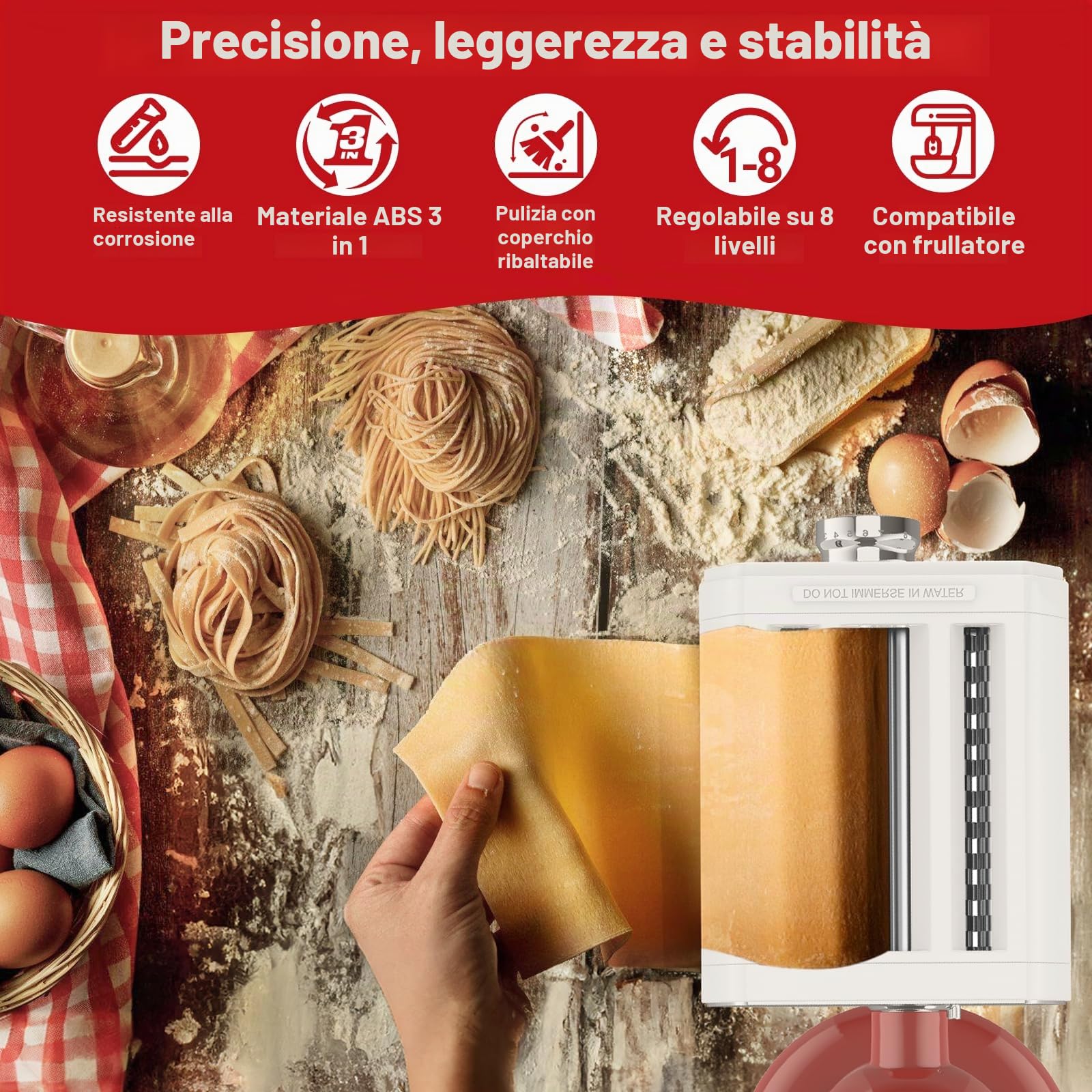 TPGSING Set 3 in 1 per robot da cucina KitchenAid, macchina per la pasta per KitchenAid, accessori per la pasta maker, set con rullo per pasta spaghetti, taglierina fettuccine