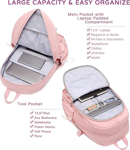 Miniatura 2 de Mochila escolar para laptop de 15.6 pulgadas, mochilas universitarias con lonchera, bolsa para lápices, juego de 3 bolsas para libros para