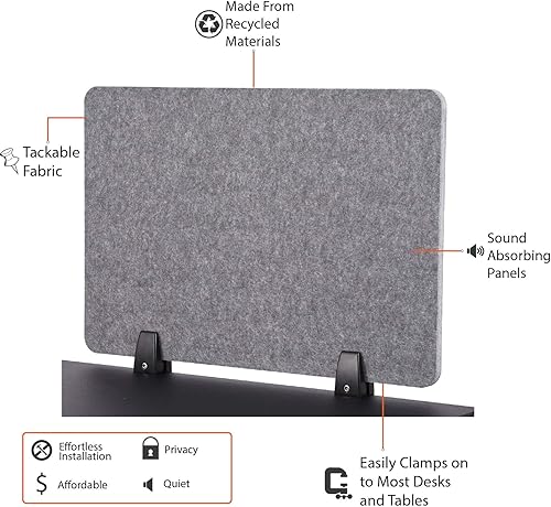Miniatura 6 de Stand Up Desk Store ReFocus - Divisor acústico de escritorio con abrazadera para reducir el ruido y las distracciones visuales (gris castillo, 23.6