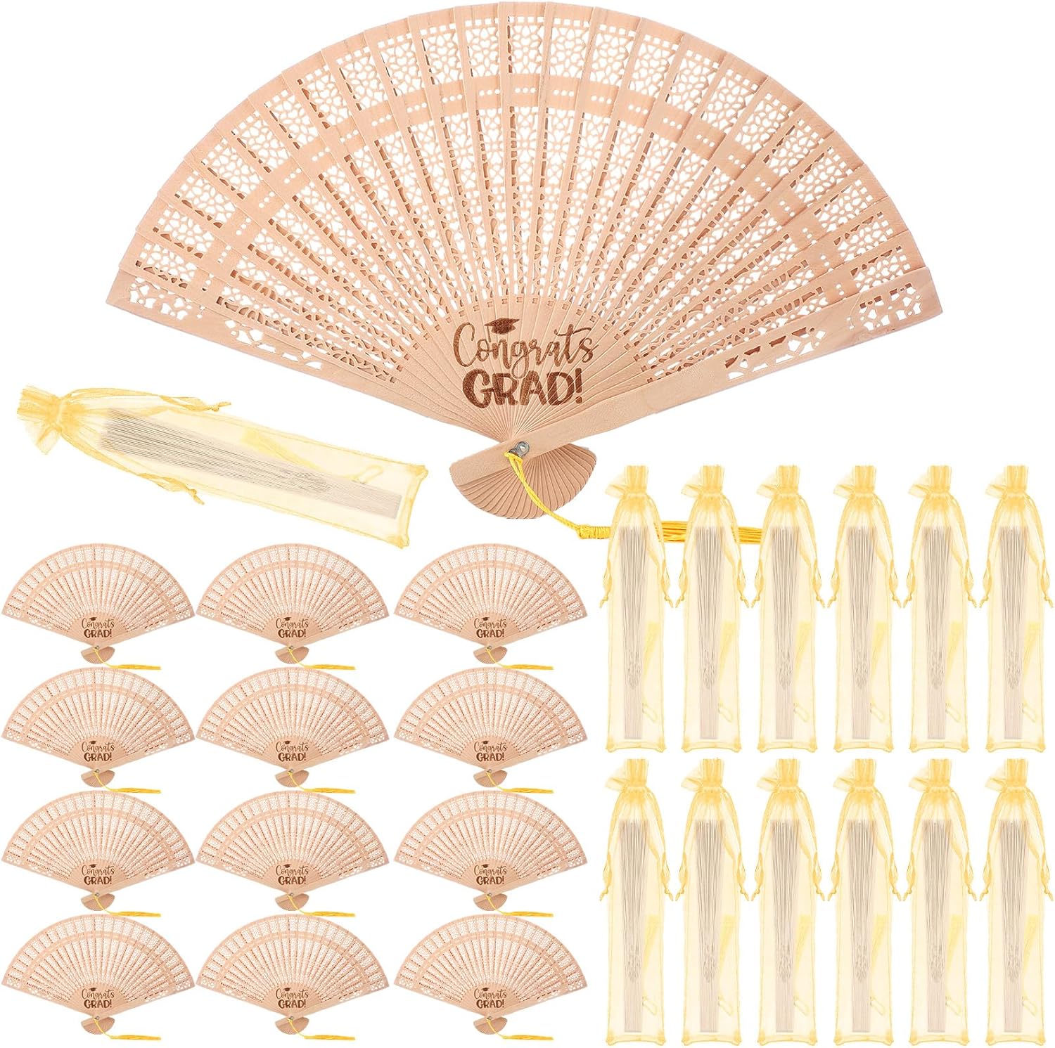 24 Pcs Vintage Graduation Wooden Hand Fans, 2026 Graduation Handheld Folding Fans, Congrats Grad Party Favors for Celebrate Class of 2026 School Students and Teachers