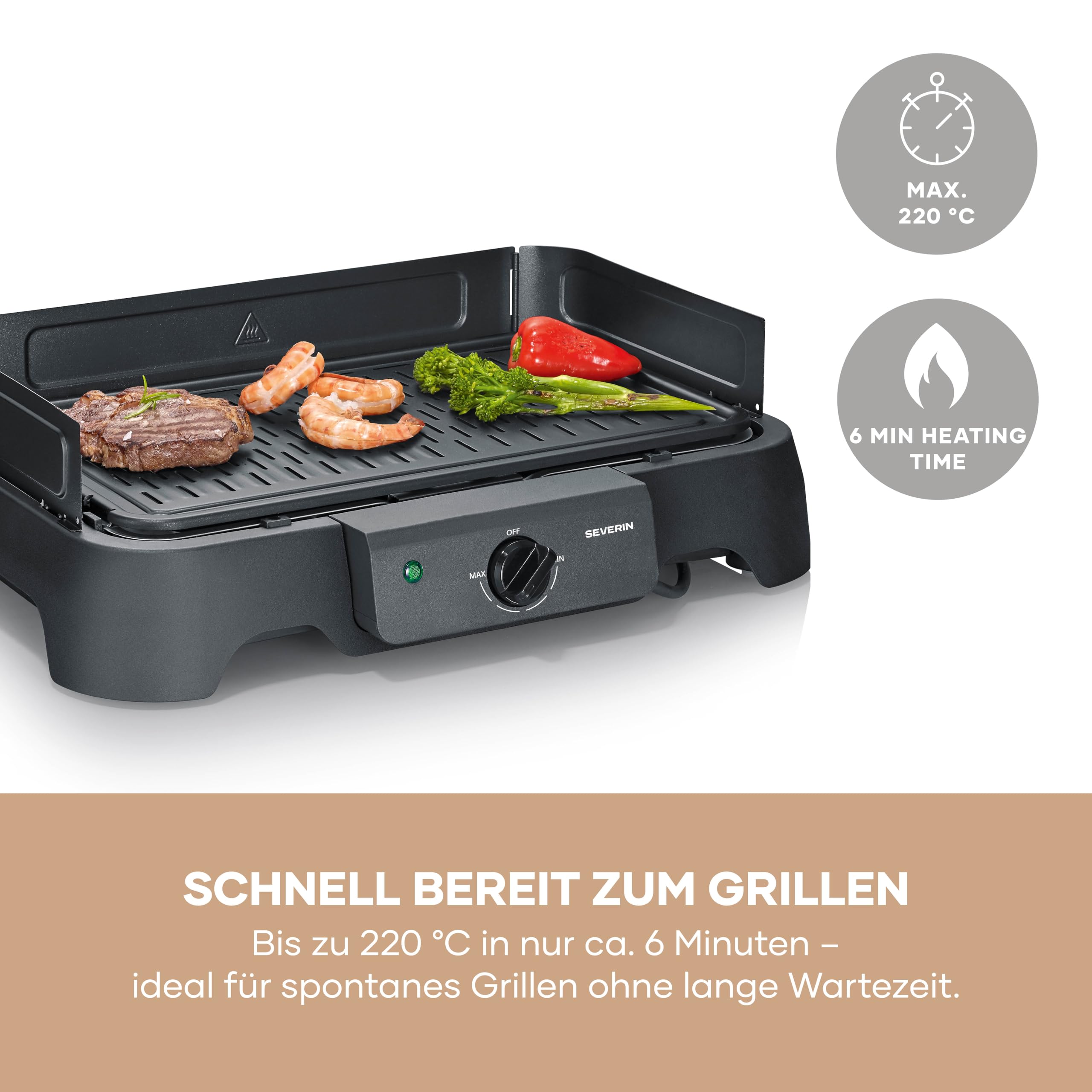 Severin Tischgrill 2000W 40-220°C 39x23cm schwarz
