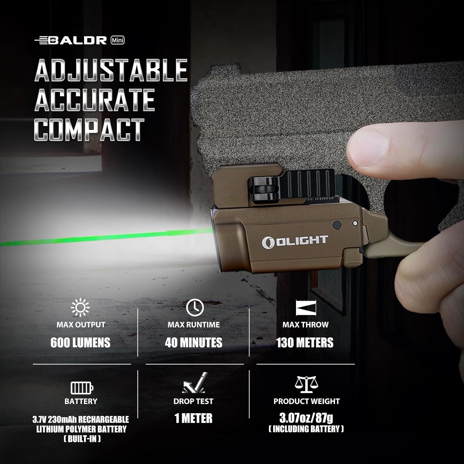 OLIGHT Baldr Mini 600 Lumens Rechargeable Weaponlight Bundles MCC S Magnetic Charging Cable