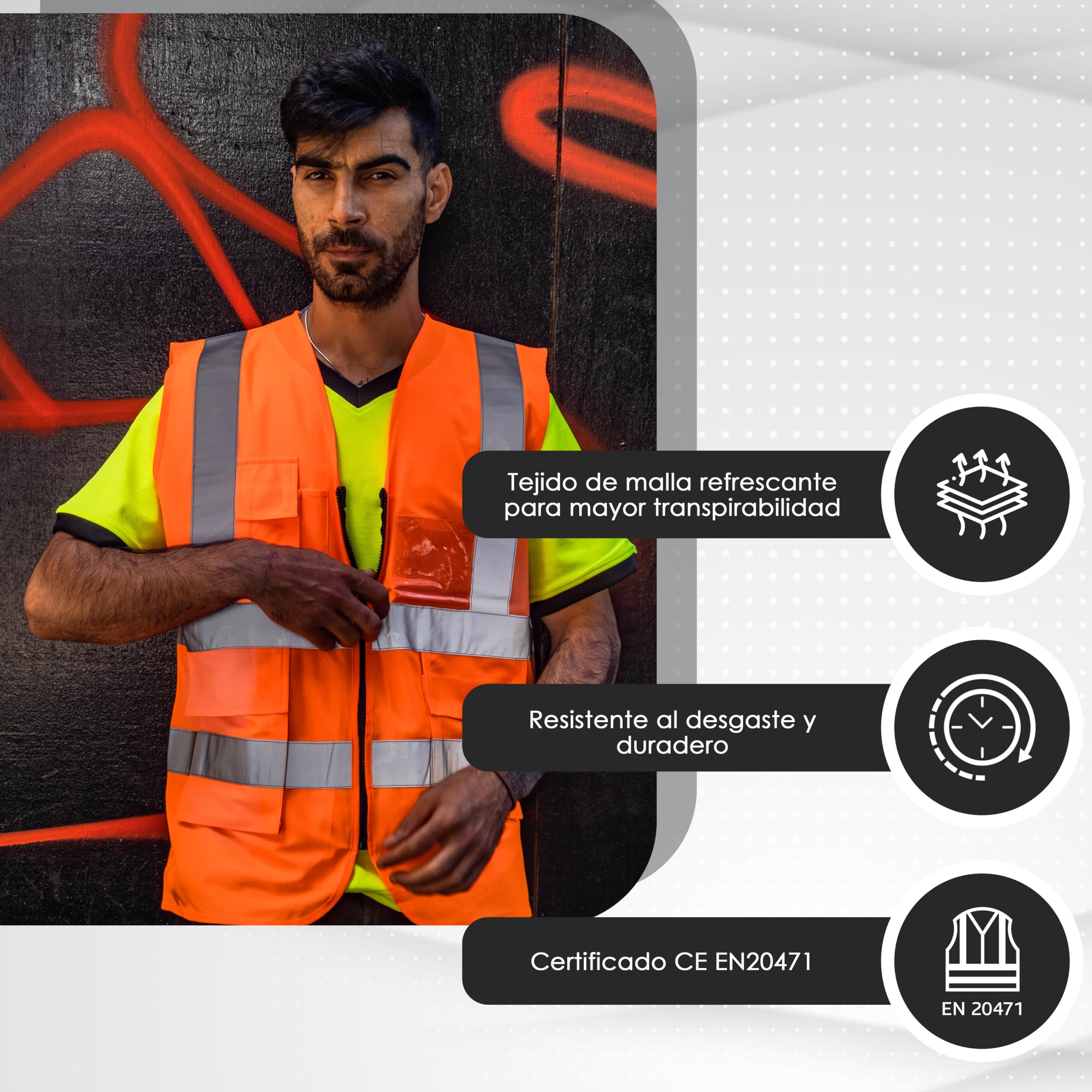 Giubbotto riflettente di segnalazione - Gilet di sicurezza riflettente - Gilet ad alta visibilità per uomo e donna - Gilet visibile per lavoro, ciclismo, edilizia - Arancia - M