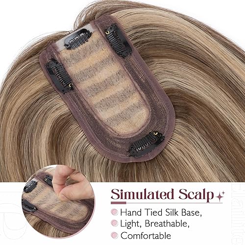 Miniatura 9 de Elailite Toppers de cabello humano real para mujer, piezas de cabello humano real, sin flequillo, para cabello fino de 5.1 x 2.8 pulgadas, base de