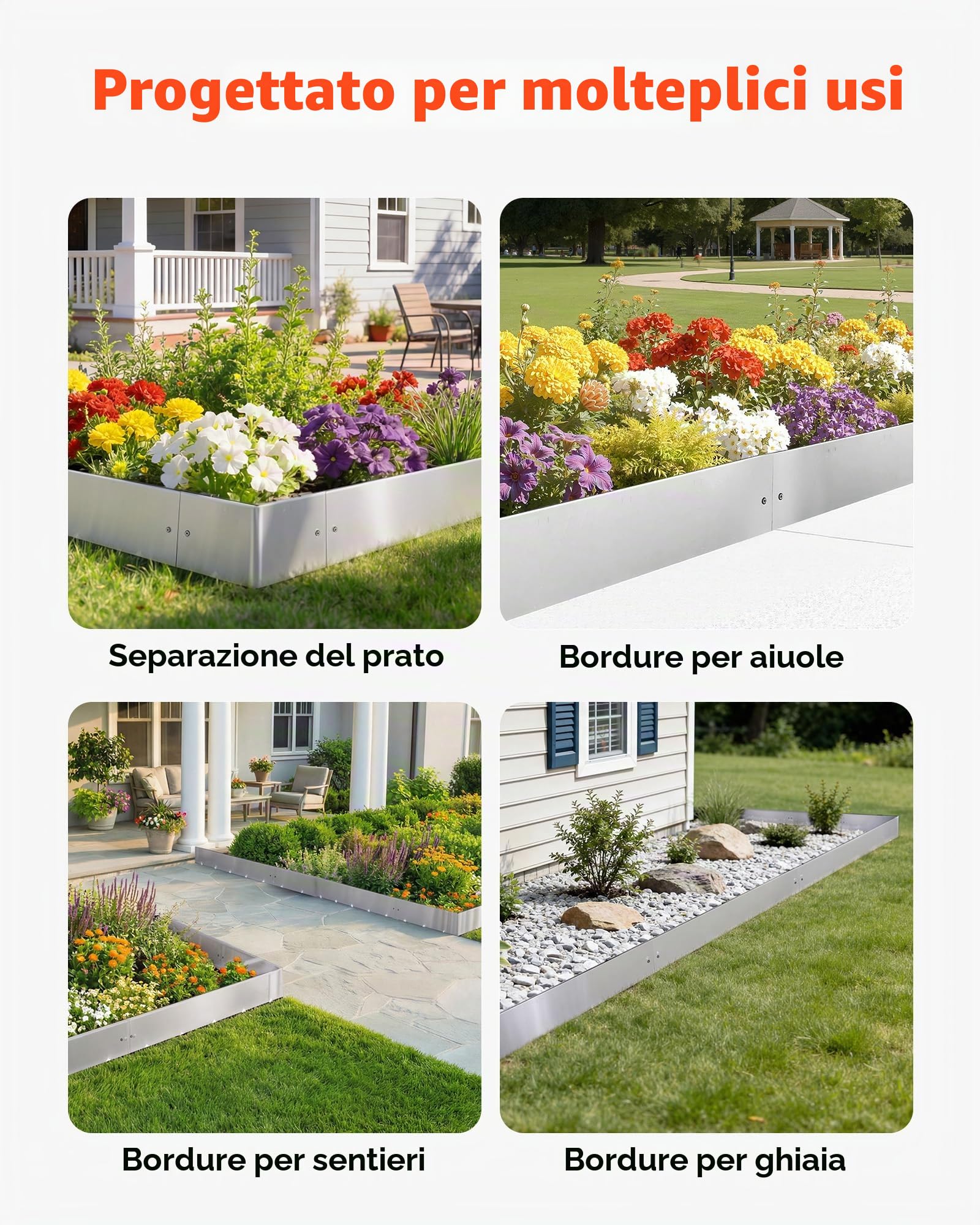 VEVOR Bordatura da Giardino per Aiuola Orto Fiori Piante in Metallo 100 x 23 cm, Recinzioni per Prato Giardino Bordatura in Acciaio Corten Sentieri Paesaggistica, Kit con 11 Piastre di Collegamento