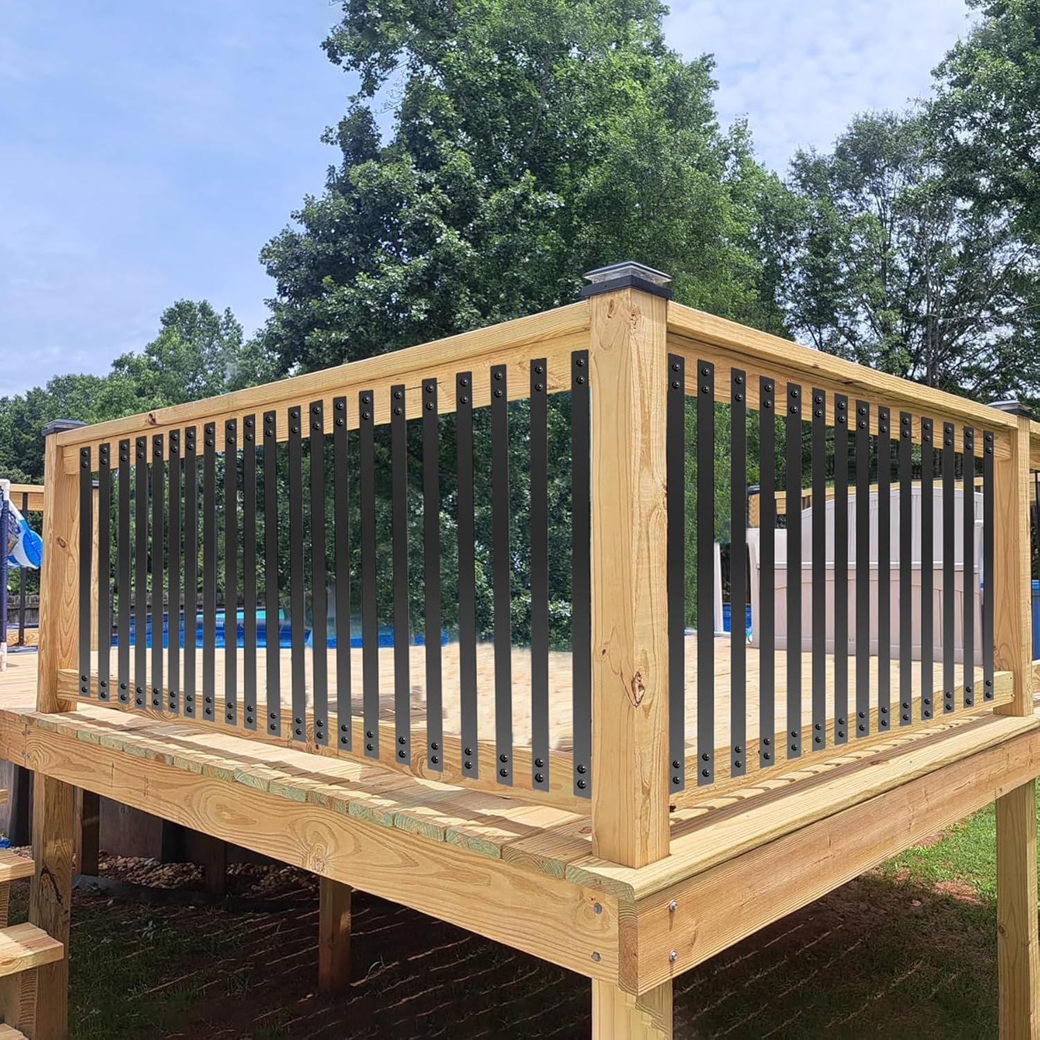 51 Pack Deck Balusters 36"X1", Flat Straight Porch Railing Kit with Screws, Heavy Duty Black Metal Decking Railings for Wood and Composite Deck for Indoor Outdoor Stairs Patio Porch