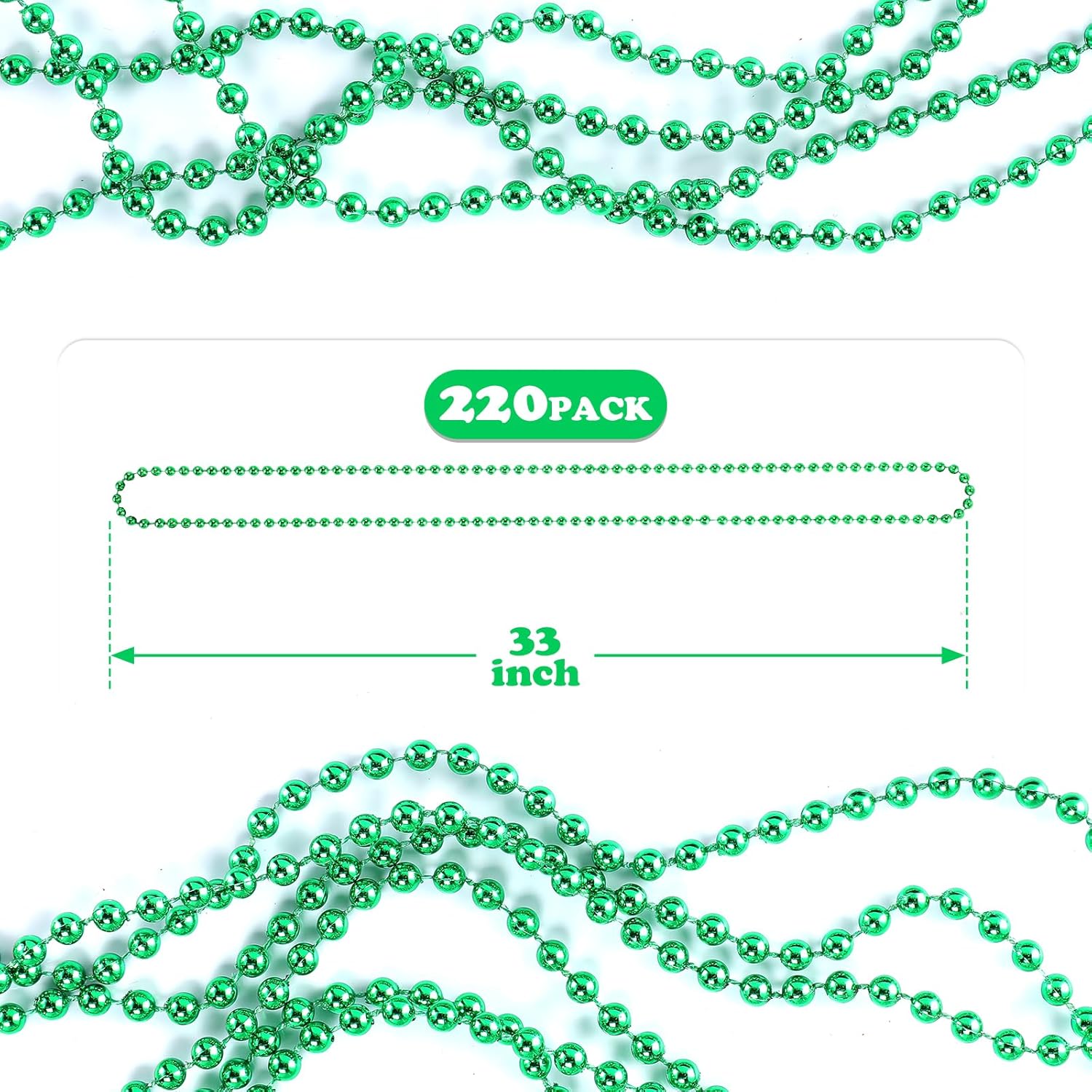 220 PCS Green St. Patricks Day Beads Necklace, 33" Mardi Gras Christmas Beads, Bulk Metallic Party Beads for St Patricks Day Accessories Mardi Gras Parade Wedding Birthday Carnival Favors - Image 3