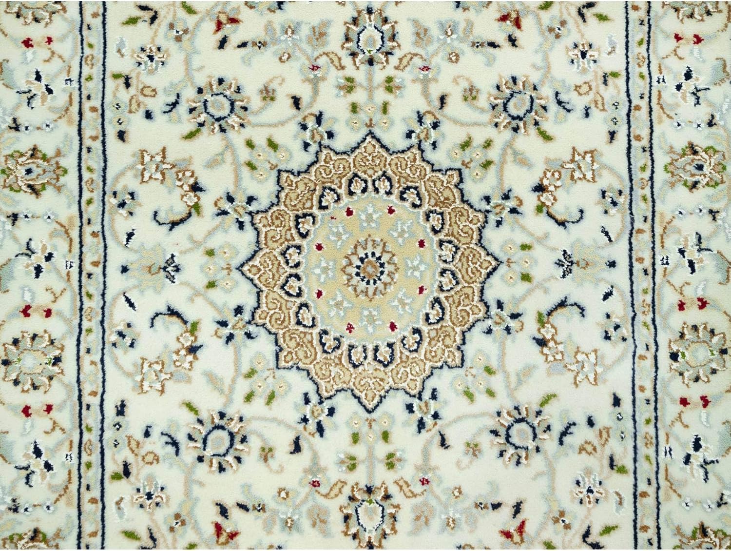 White Denser Weave Nain Medallion Flower Design Hand Knotted 250 KPSI Wool Runner Rug (2'8"x12'1")