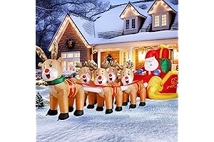 DomKom 12 FT Inflatable Rooftop Santa & Reindeer Christmas Decoration