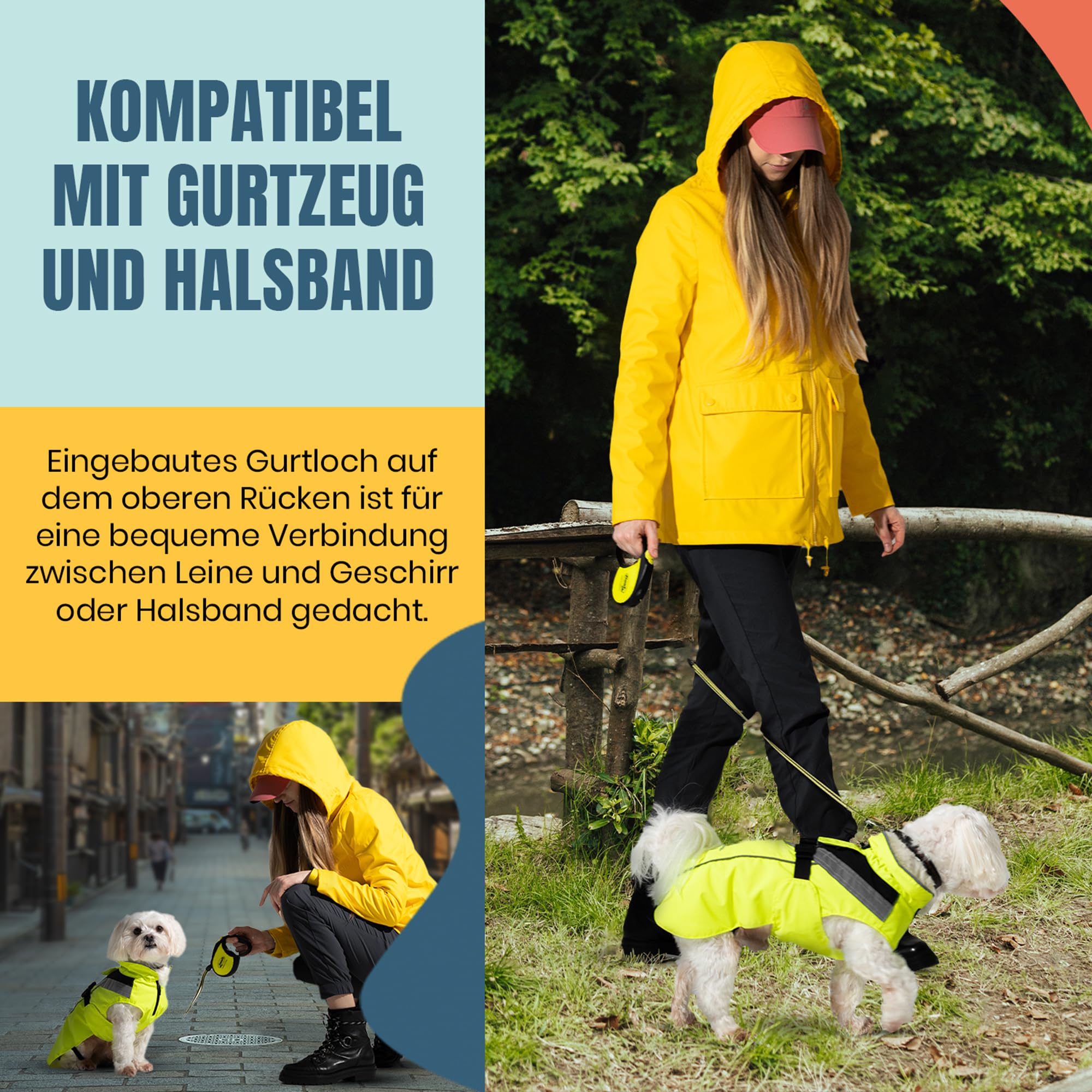 DOGOPAL Regenmantel Hund wasserdicht für kleine & große Hunde - Gelber Hunderegenmantel mit Reflektorstreifen - Wasserdichter Hundemantel, Regenschutz & Regenjacke (Gelb, S)