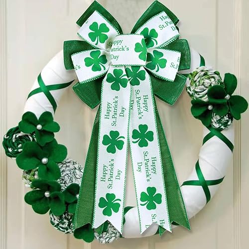 Miniatura 5 de 2 lazos del día de San Patricio para decoración al aire libre, lazos para decoración de árbol del día de San Patricio, lazos grandes de arpillera