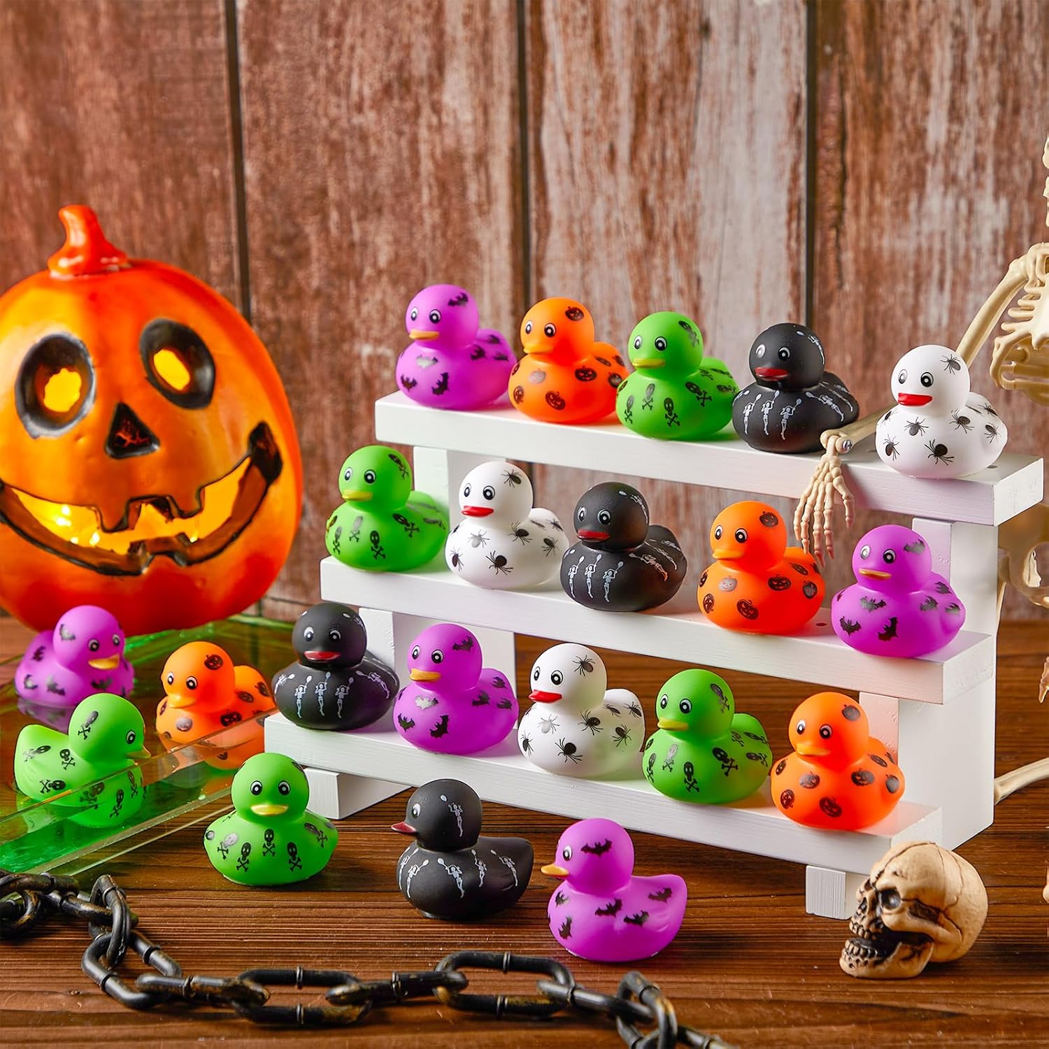 Wettarn 60 Pcs Halloween Rubber Ducks 2 Inch Mini Rubber Duckies Halloween Bath Toys Ghosts Pumpkins Skeletons Bats Spiders Bathtub Toys for Trick or Treat Goodie Bag Fillers Party